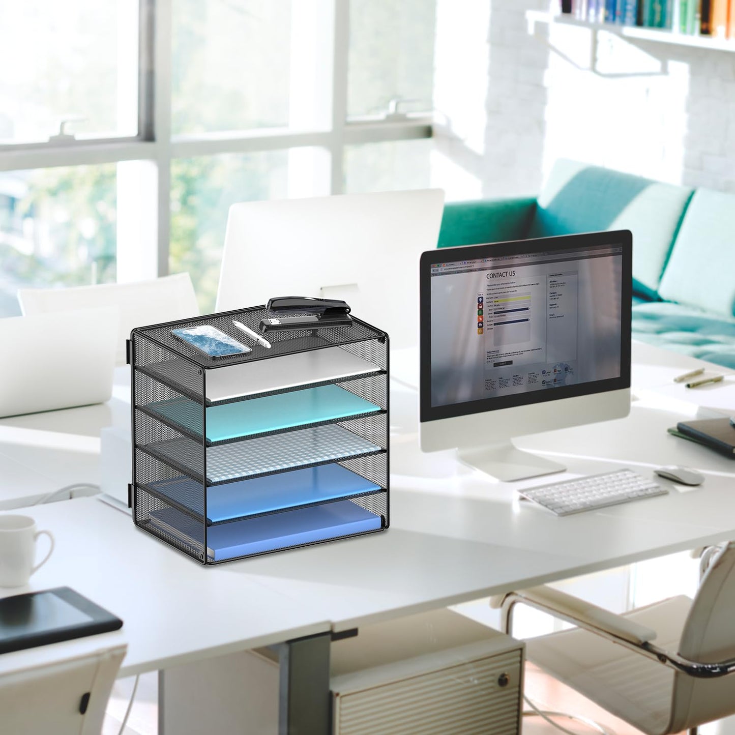 DALTACK Desk Organizer for Desk, 5-Tier Paper Organizer Tray, Letter Tray Storage for Home Office School, Black