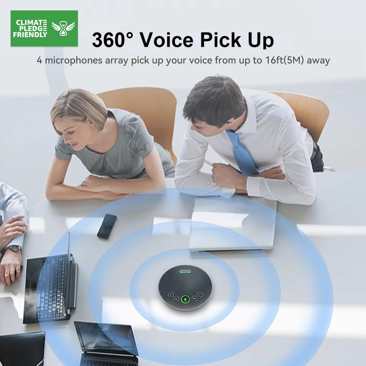 Tenveo Conference Speaker with Microphone, Bluetooth/Wireless/USB omnidirectional Speakerphone Noise Cancelling Conference Call 360ยฐ Pickup for OBS Zoom MicroTeams for 10~12 People Online Meeting