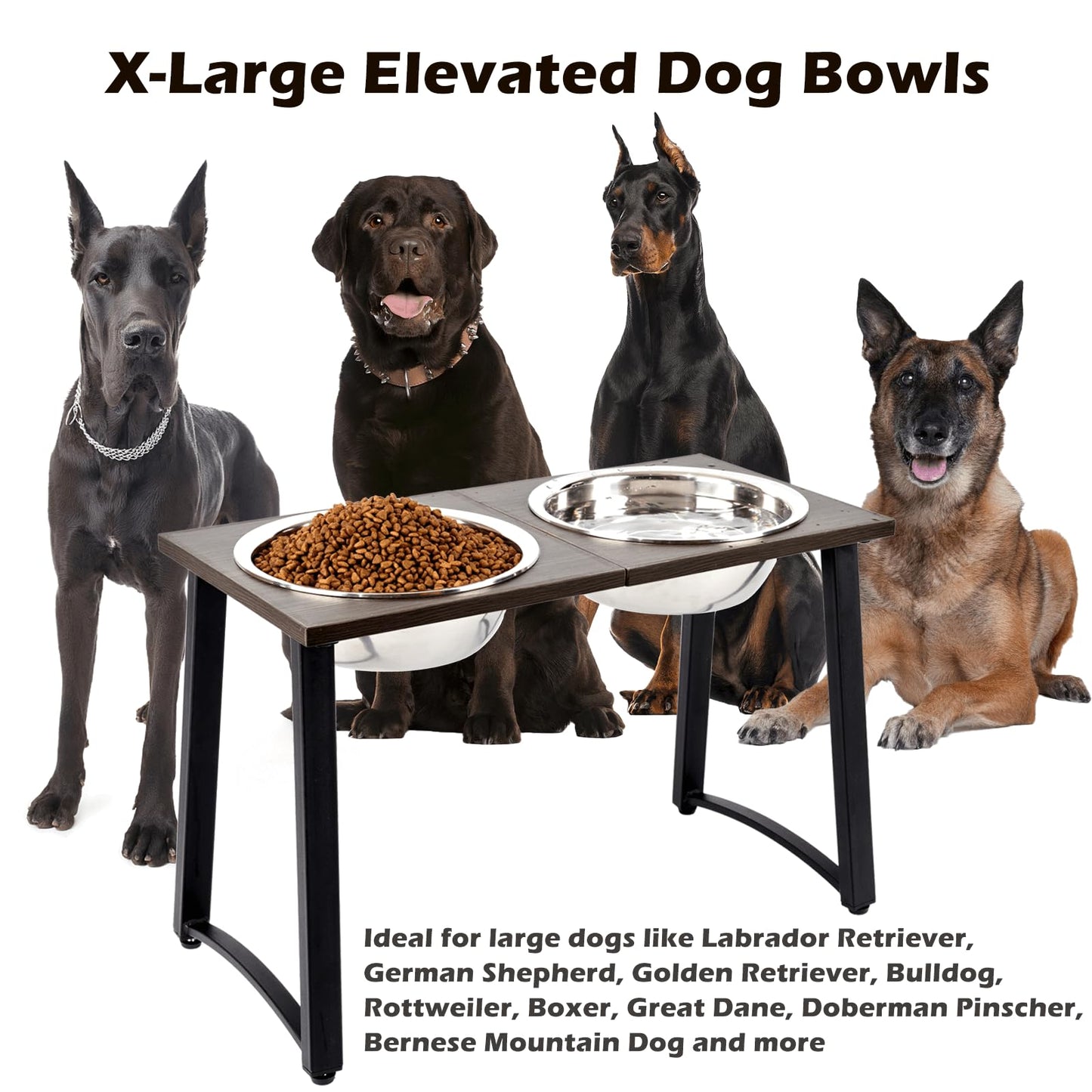 ADENGL Elevated Dog Bowls for X-Large & Large Dogs, 16” Tall Raised Feeder Stand with 2×3000ML Stainless Steel Bowls and Slow Feeder, Heavy-Duty Dog Food & Water Bowl Set