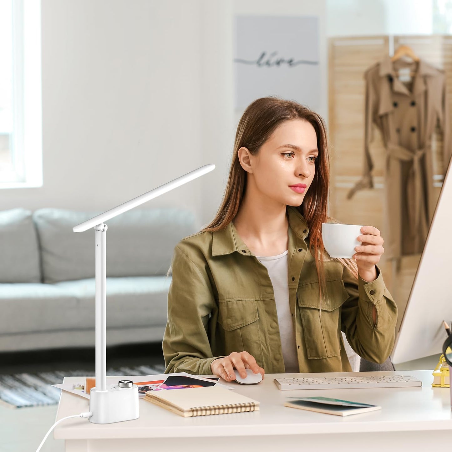 Honeywell Upgraded LED Desk Lamp - H01Pro Sunturalux™ Eye-Caring Table Lamp for Home Office College Dorm, Stepless Dimmable Small Desk Light Foldable Reading Desk Lamp for Studying Working (White)