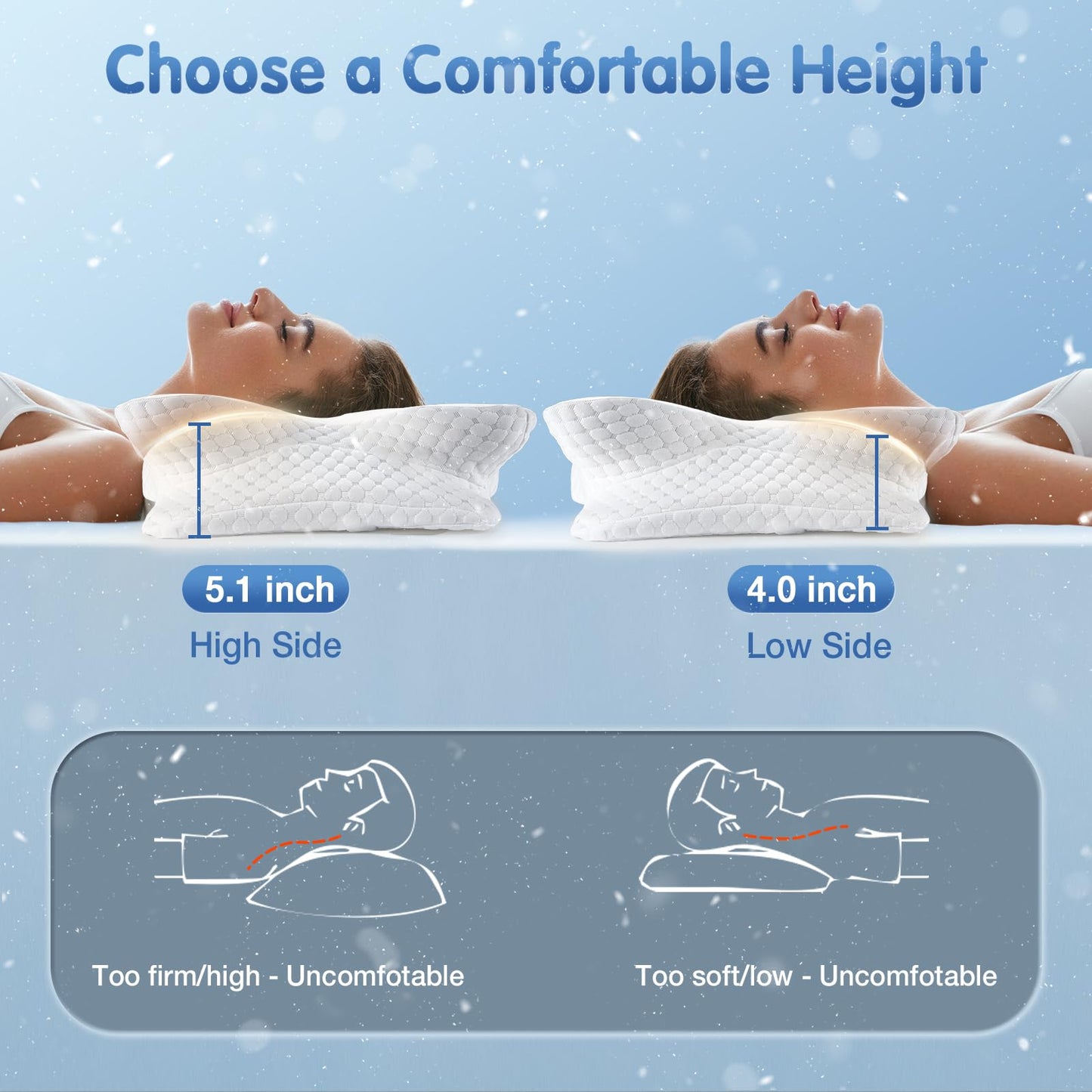 Vuteehy Cervical Pillow for Neck Pain Relief, Memory Foam Cooling Pillow Ergonomic Neck Support Pillows for Side, Back, Stomach Sleepers - Odorless & Breathable
