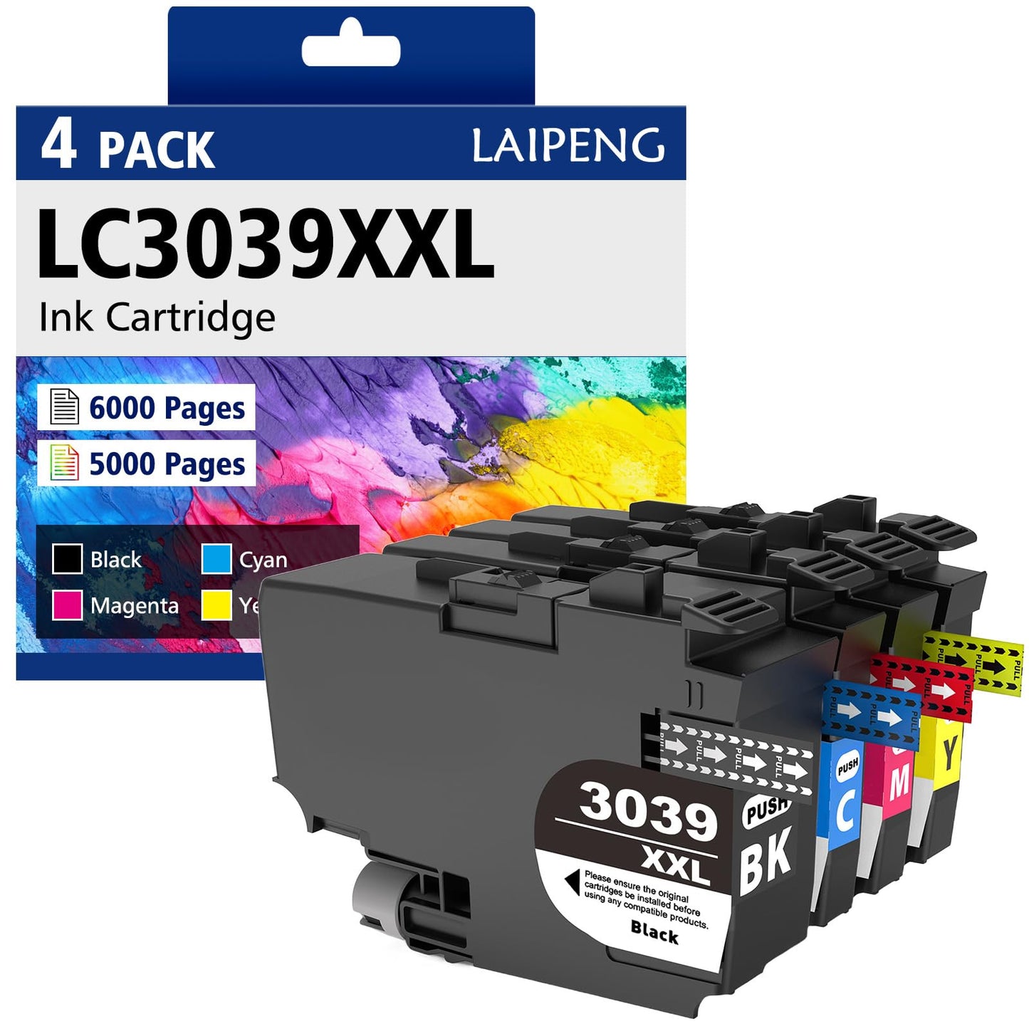 LAIPENG LC3039XXL LC3039 XXL LC3039 LC-3039 Ink Cartridge Extra High Yield Combo Pack Compatible for Brother MFC-J5845DW MFC-J5945DW MFC-J6945DW MFC-J6545DW Printers (4-Pack, BK/C/M/Y)