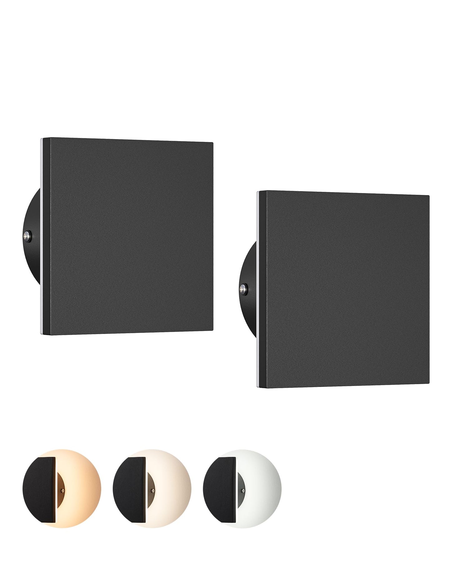 EDISHINE LED Outdoor Wall Lights, Dimmable Exterior Lighting Fixtures, 3000K-5000K, IP65 Waterproof Modern Outside Wall Sconce, 360° Backlit Square Aluminum Mini Porch Light, Black, 2 Pack
