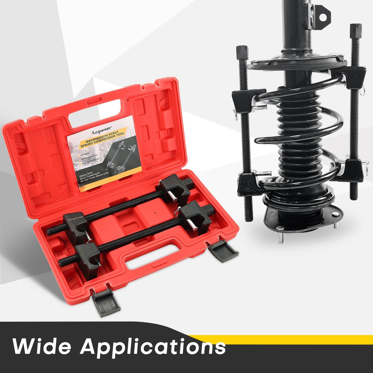 Acymner Macpherson Strut Spring Compressor Tool Kit | Universal Coil Spring Compressor Tool, 1/2" Square Drive Heavy Duty Strut Compressor for Car Truck Motorcycle,with Detent Pins,Set of 2,300mm
