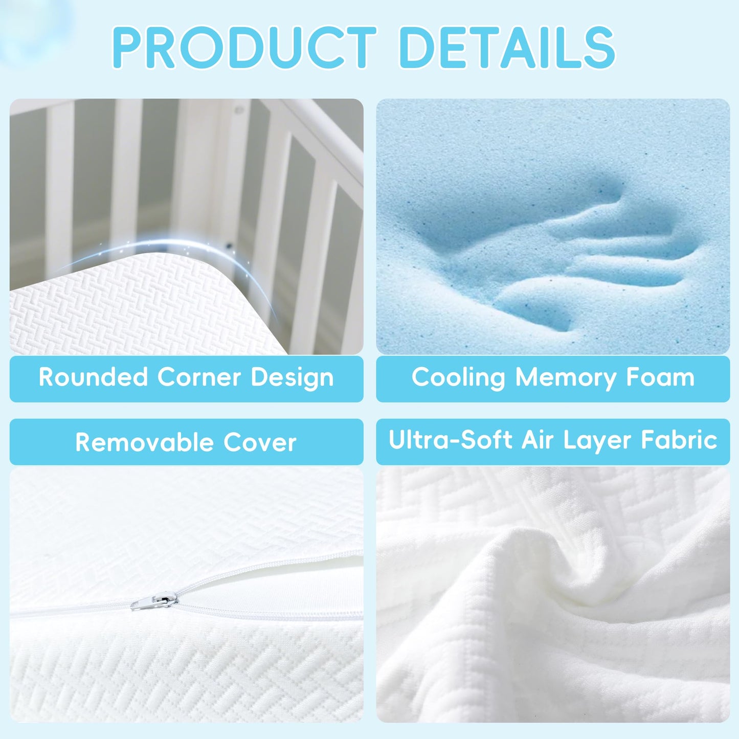 Pack and Play Mattress 38"x26"x3", Pack N Play Mattresses for Playpens, Dual-Layer Mini Crib Mattress with Waterproof Washable Breathable Cover for Infants and Toddlers
