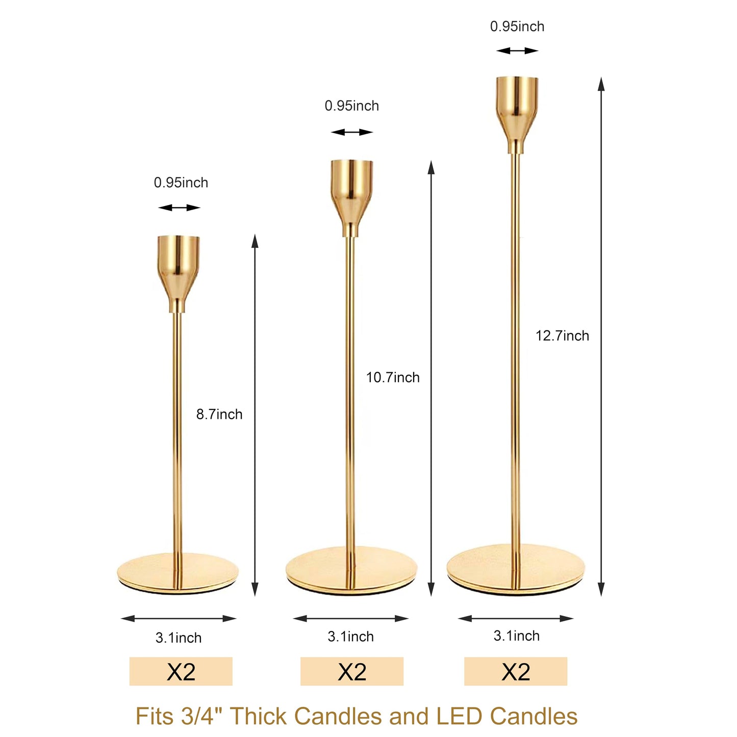 NLBTW French Gold Taper Candle Holders Set of 6, Premium Metal Candlestick Holders for Table or Mantel Decor Centerpiece, Candle Stick Holder Decor for Wedding, Dinning, Party or Anniversary