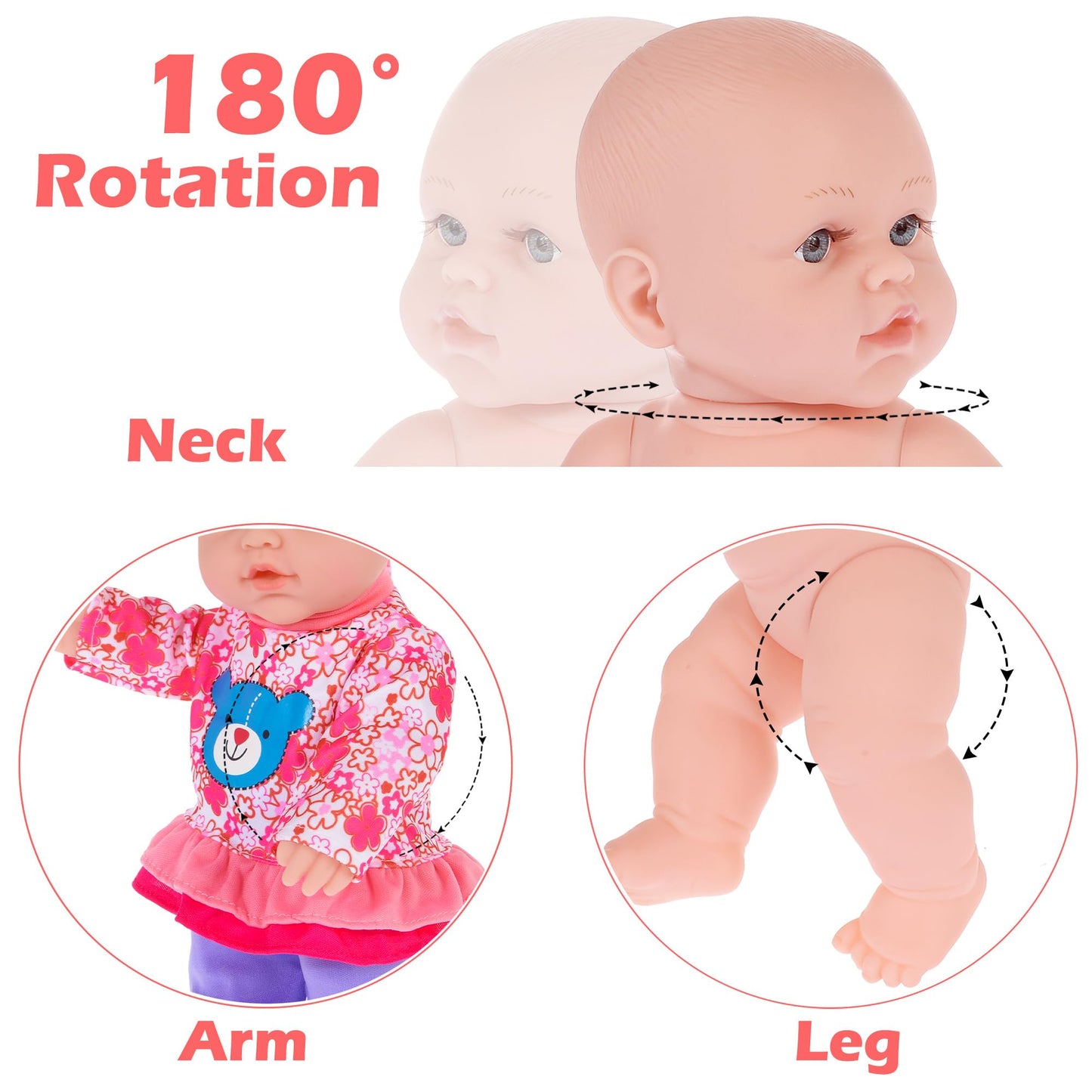 ebuddy 12 inch Baby Doll and Accessories-Reborn Baby Dolls Real Life Dolls with 3 Sets Clothes,Backpack,Pacifier, Bottle(One Doll)