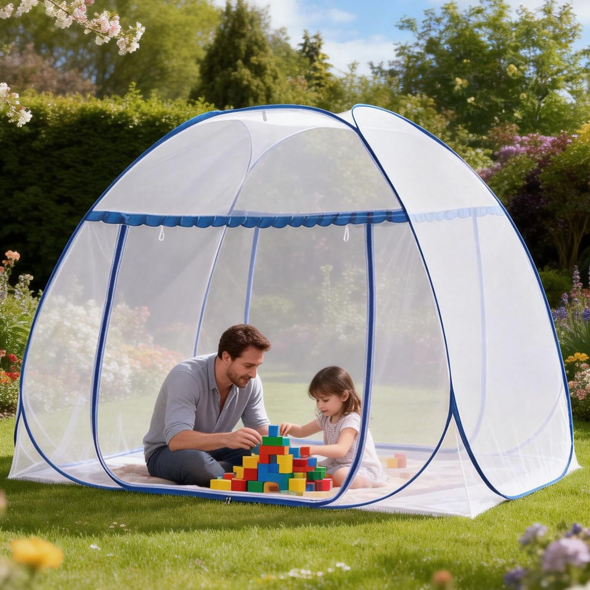 Pop-Up Mosquito Net Tent for Bed, Queen Size Folding Portable Camping Travel Mosquito Tent with Net Bottom for Baby Adults, Easy to Wash Mosquito Net for Bed, L79 x W59 x H59 inch, 2 Entries