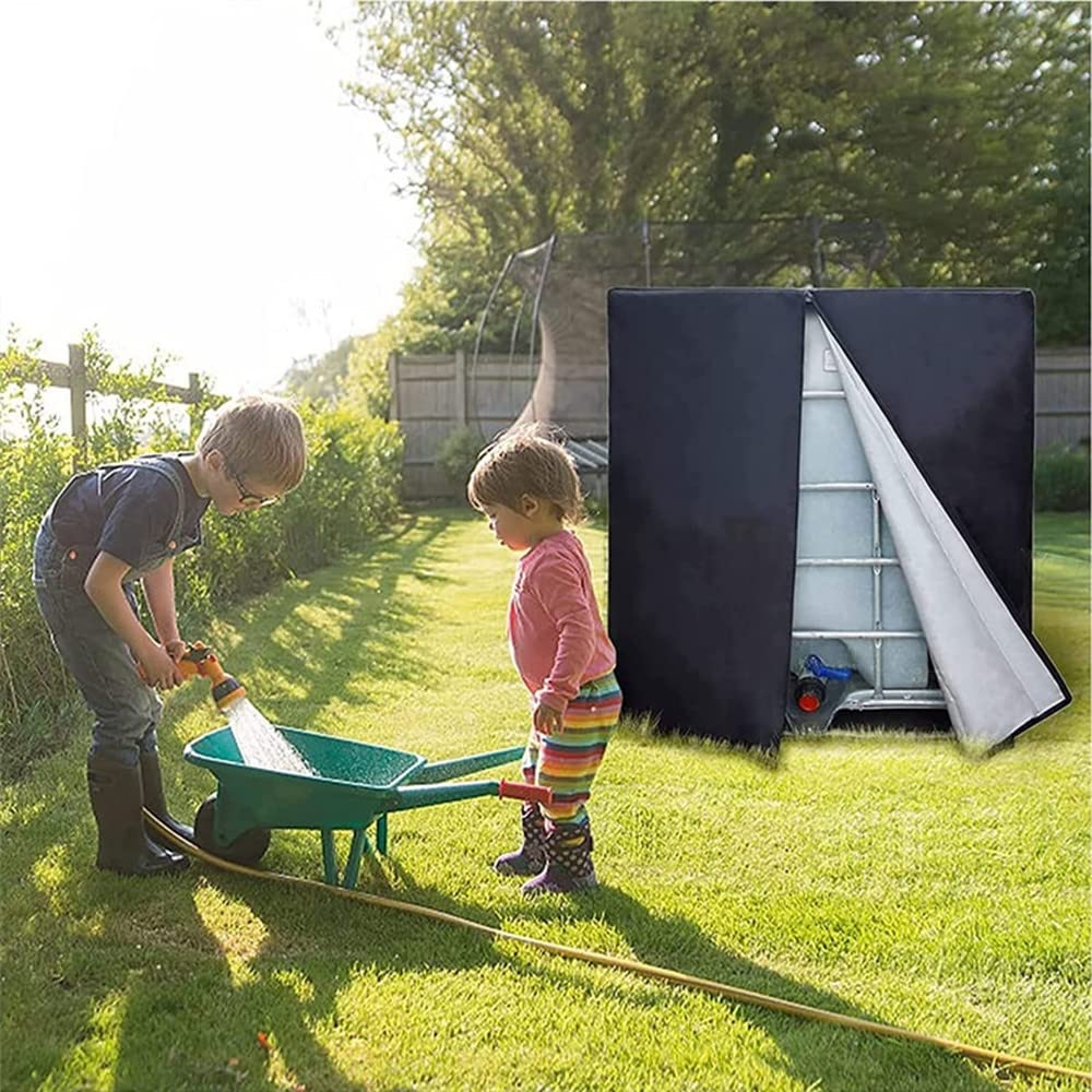GEDEGOOK IBC Tote Cover, 275 Gallon 1000L Water Tank Cover with Zipper, Waterproof, Anti-Dust, Sun Protective Cover for Water Tank, Water Barrel Cover IBC Rain Bucket Cover 116 x 100 x 120CM, Black