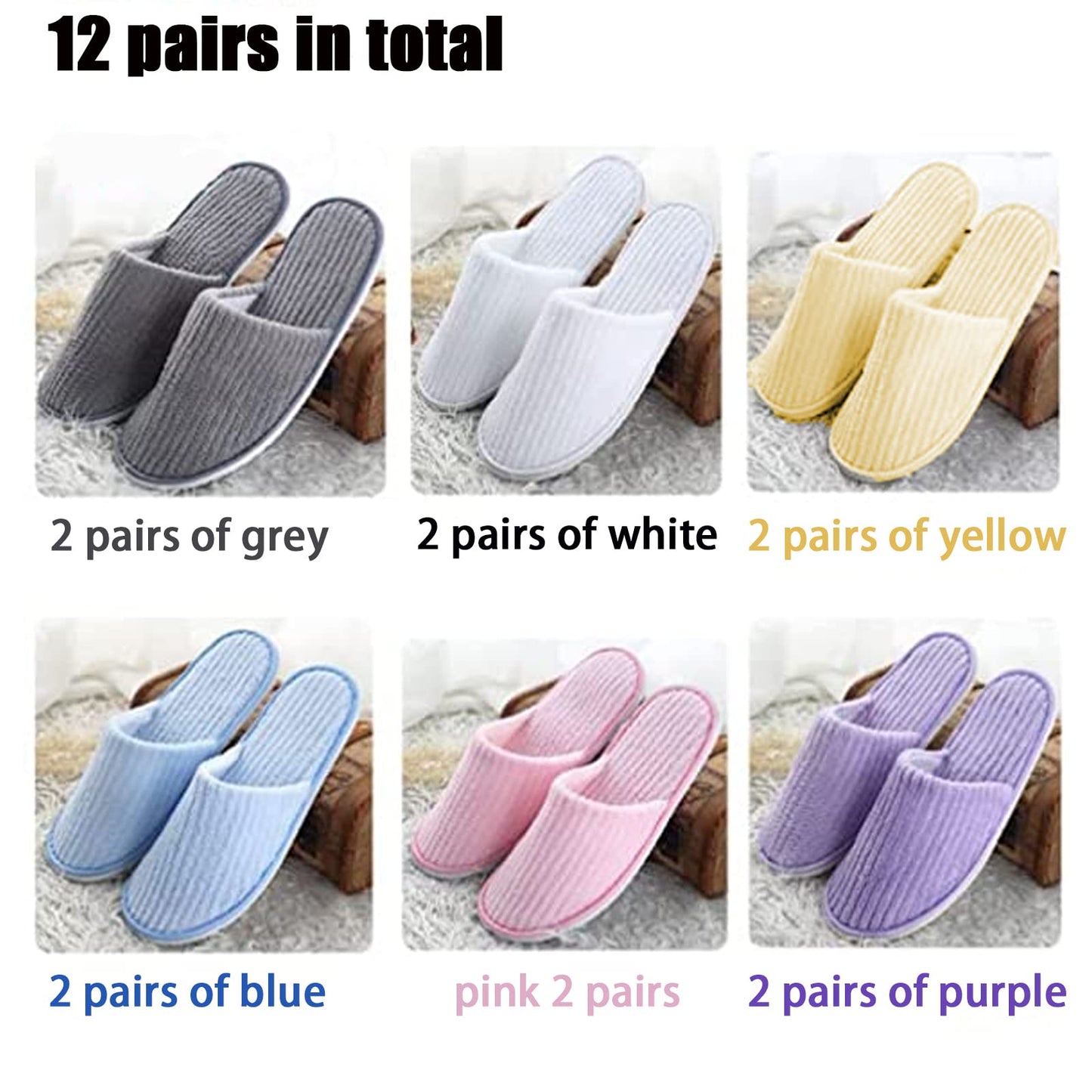 12 Pairs Disposable Slippers, Washable Disposable Home Slippers Spa Hotel Slippers Reusable Home Slippers for Family Spa Guests Hotels(6 color)
