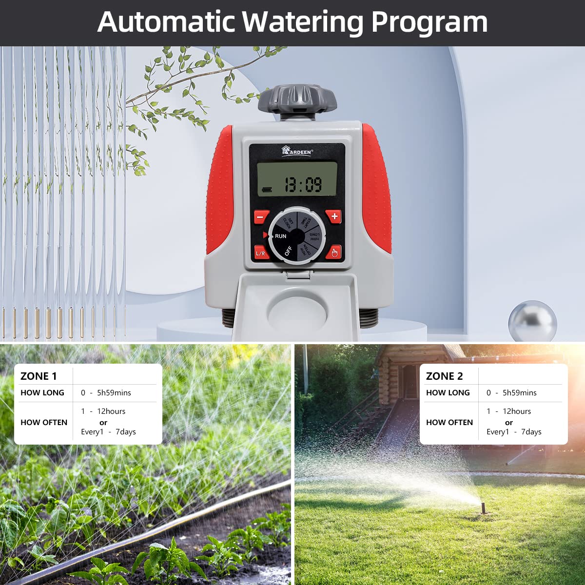 Electronic 2-Outlet Hose Water Timer Waterproof Programmable Garden Yard Sprinkler Timer Automatic Valve