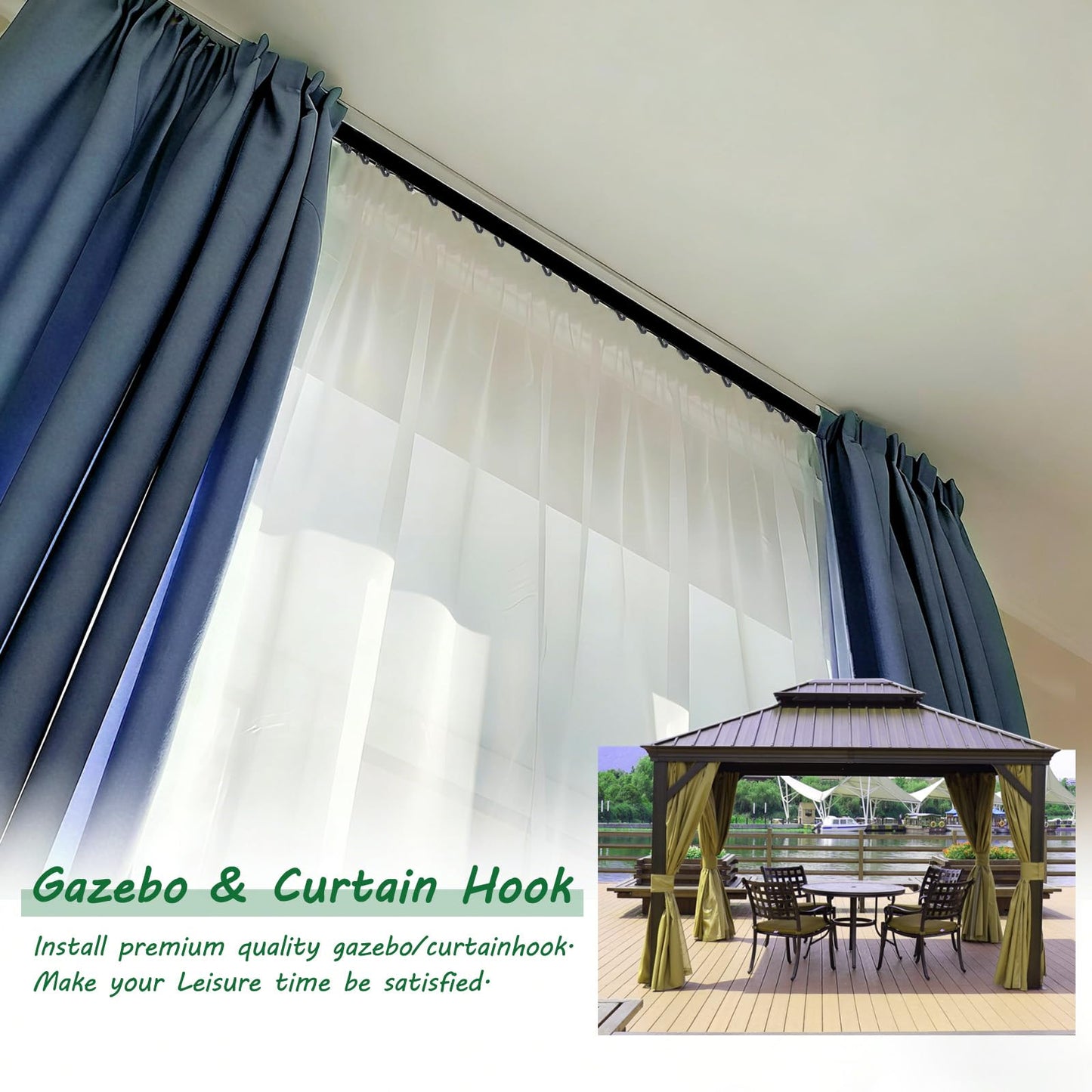 HGroCA Gazebo Curtain Hooks, Metal 36Pcs Steel Track-Hooks with Wheel Replacement for Canopy Mosquito Net Balcony Awnings