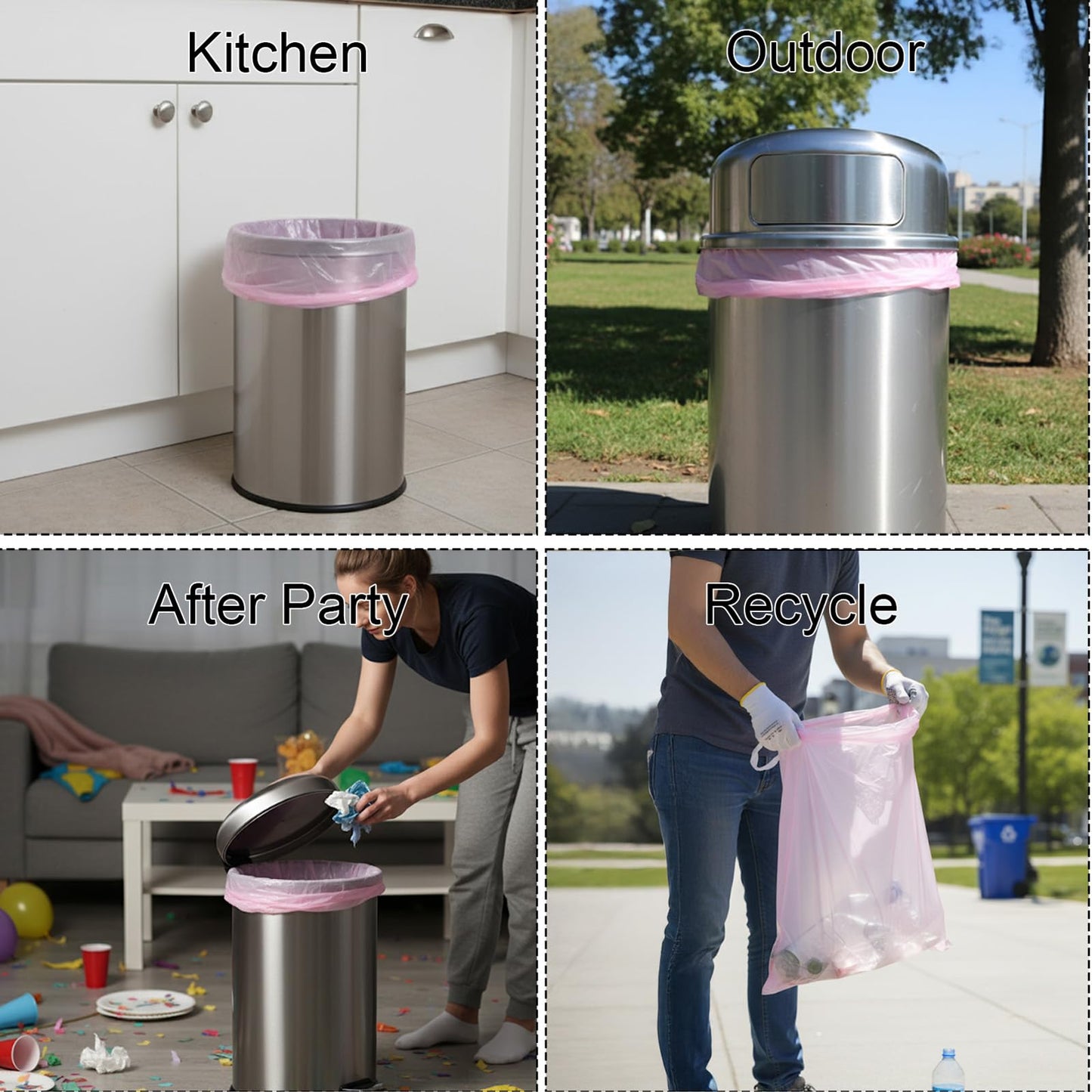 30 Gallon Drawstring Trash Bags,30 Count Multipurpose Extra Thick Garbage Bags,Break Resistant Drawstring Closure, for Office Home Hospital Big Waste Binst (Pink)