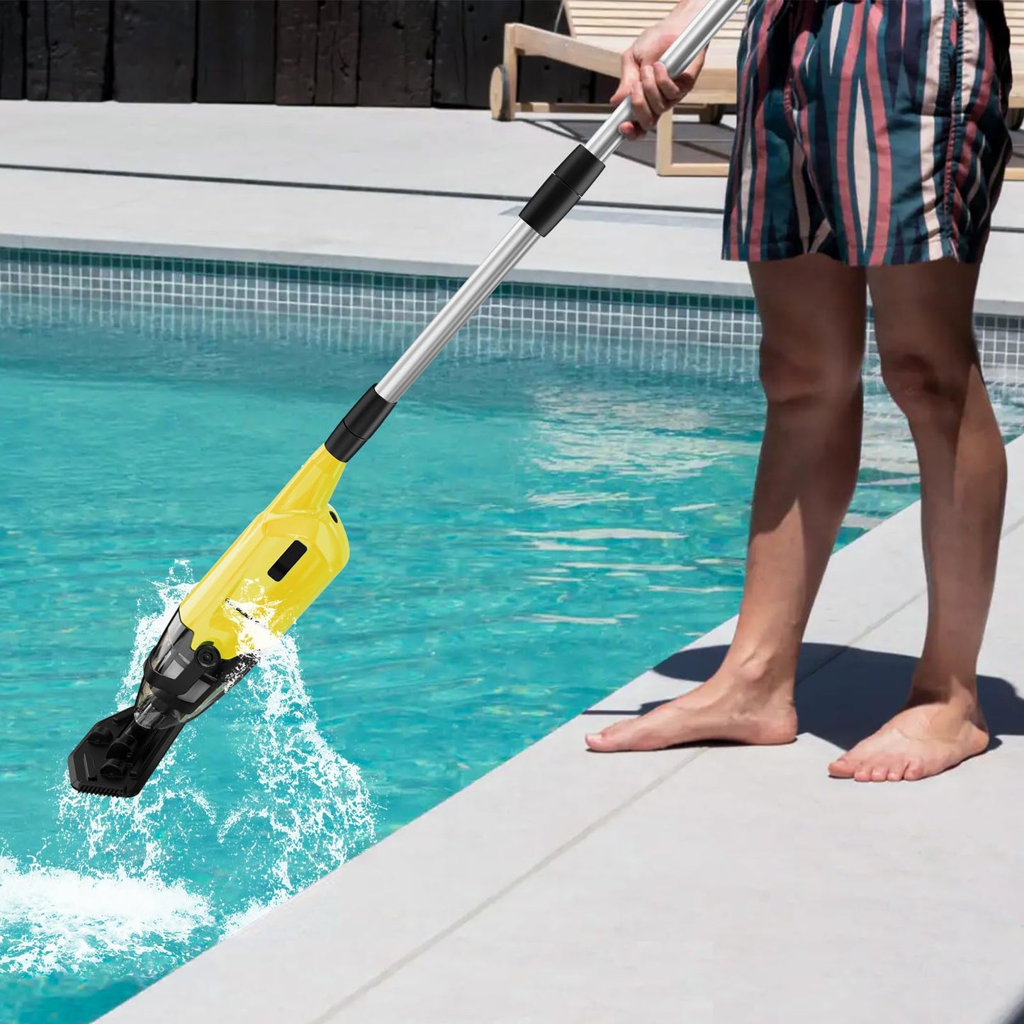 Cordless Pool Vacuum Cleaner for Above Ground Pool & In Ground Rechargeable Pool Vacuum Cleaner - 90 Mins Runtime, with 69" Telescopic Pole, Spa Vacuum for Hot Tub- Fast 3H Charge (Yellow)