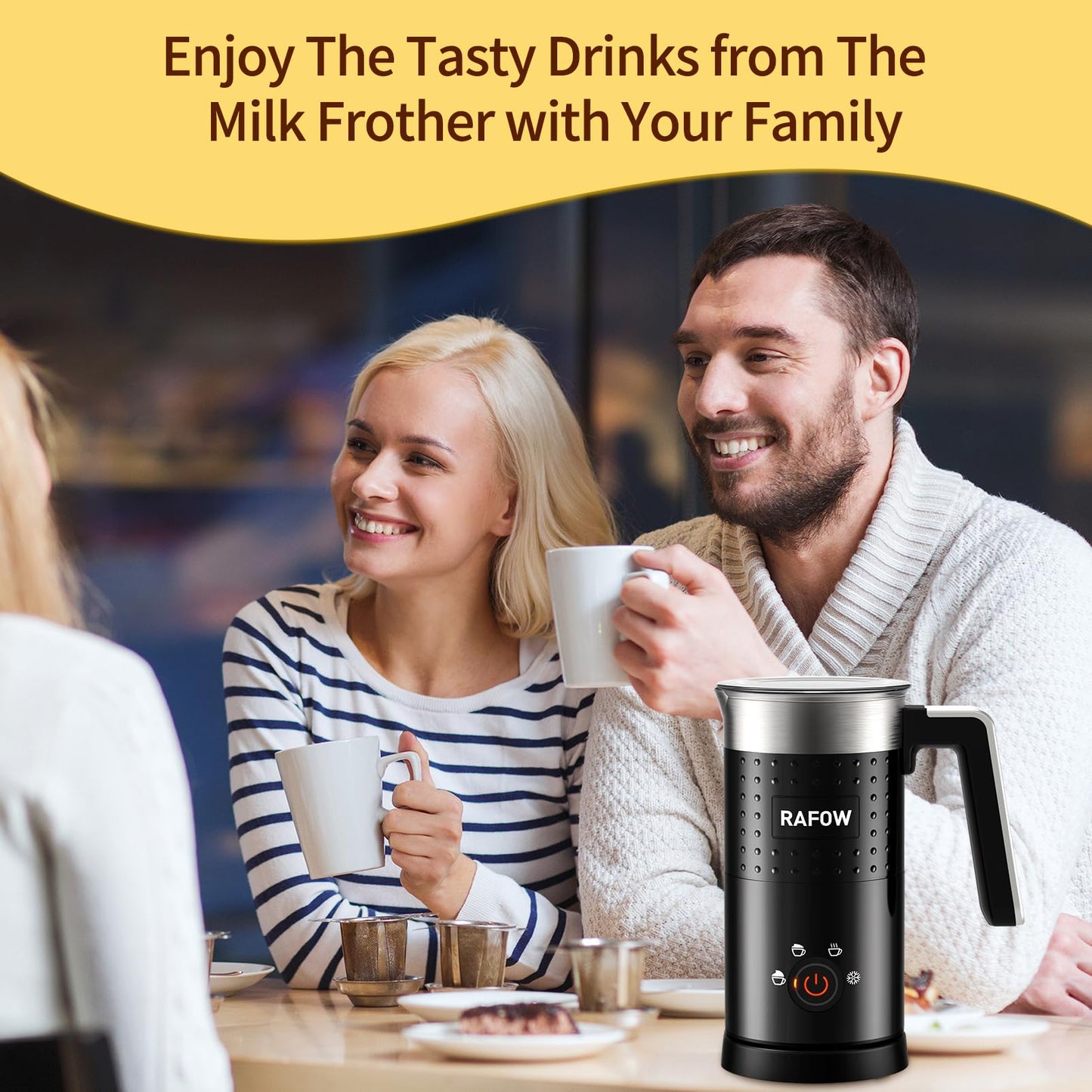 4 in 1 Milk Frother: Electric Milk Foamer with Cold & Hot Froth for Latte Cappuccino - Automatic Coffee Foam Maker 350 ml/10 oz Instant Milk Chocolate Steamer Heater