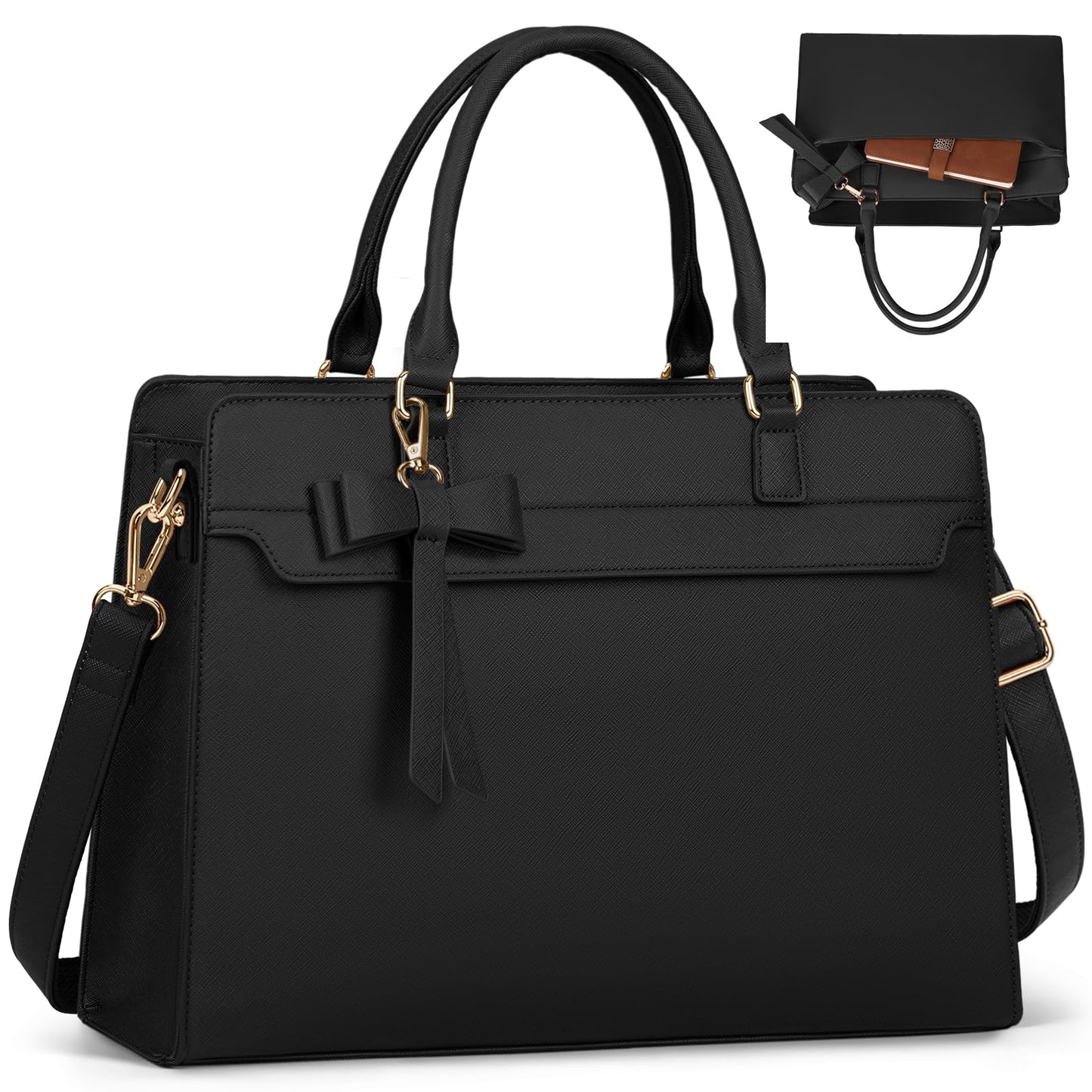 Laptop Bags for Women 15.6 inch Laptop Tote Bag Leather Large Work Tote Bag Waterproof Handbags Women Shoulder Bag for Business Office Work Travel, Black