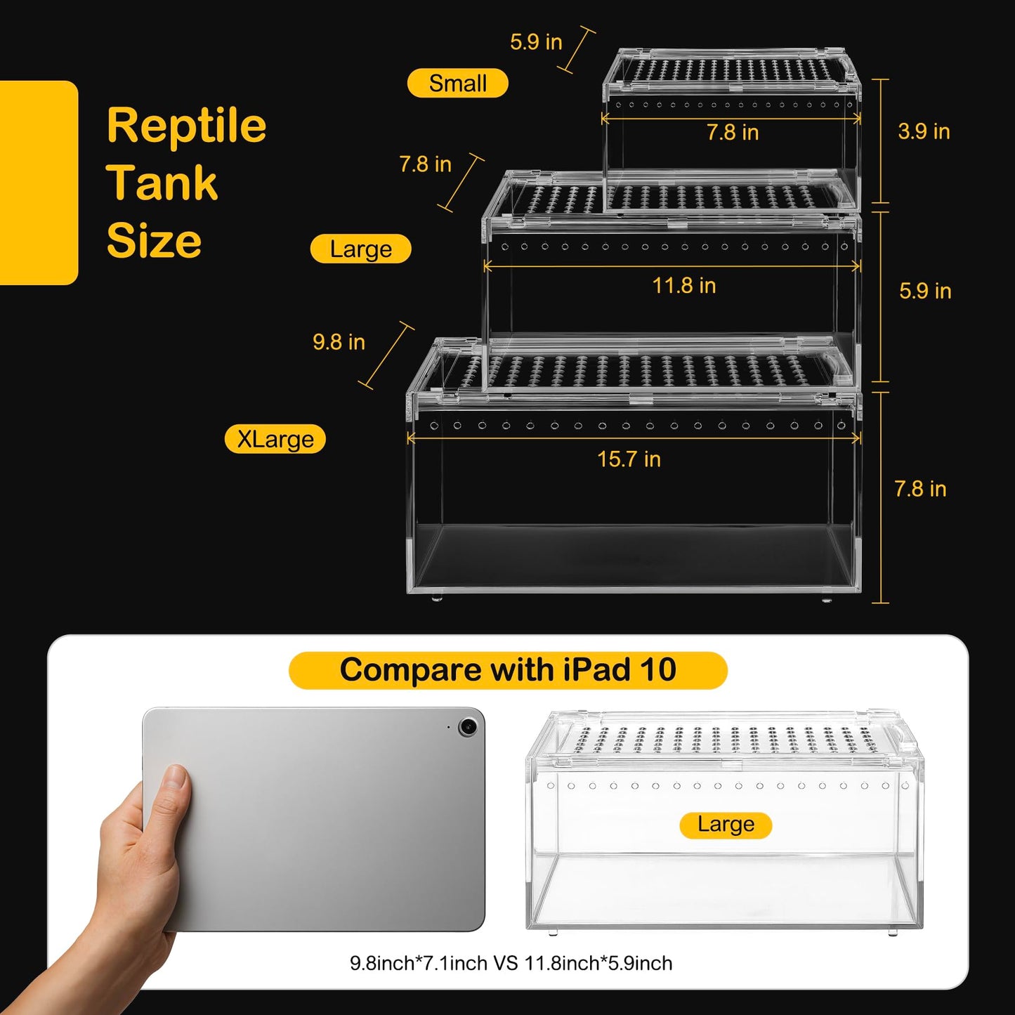 Clioran Reptile PC Terrarium,Spider Tank Starter Kit,Leopard Gecko Container,Tarantula Cage,Hermit Crab Habitat,Lizard Enclosure,Insect Housing,Jumping Spider Enclosure,Small Bearded Dragon Vivarium