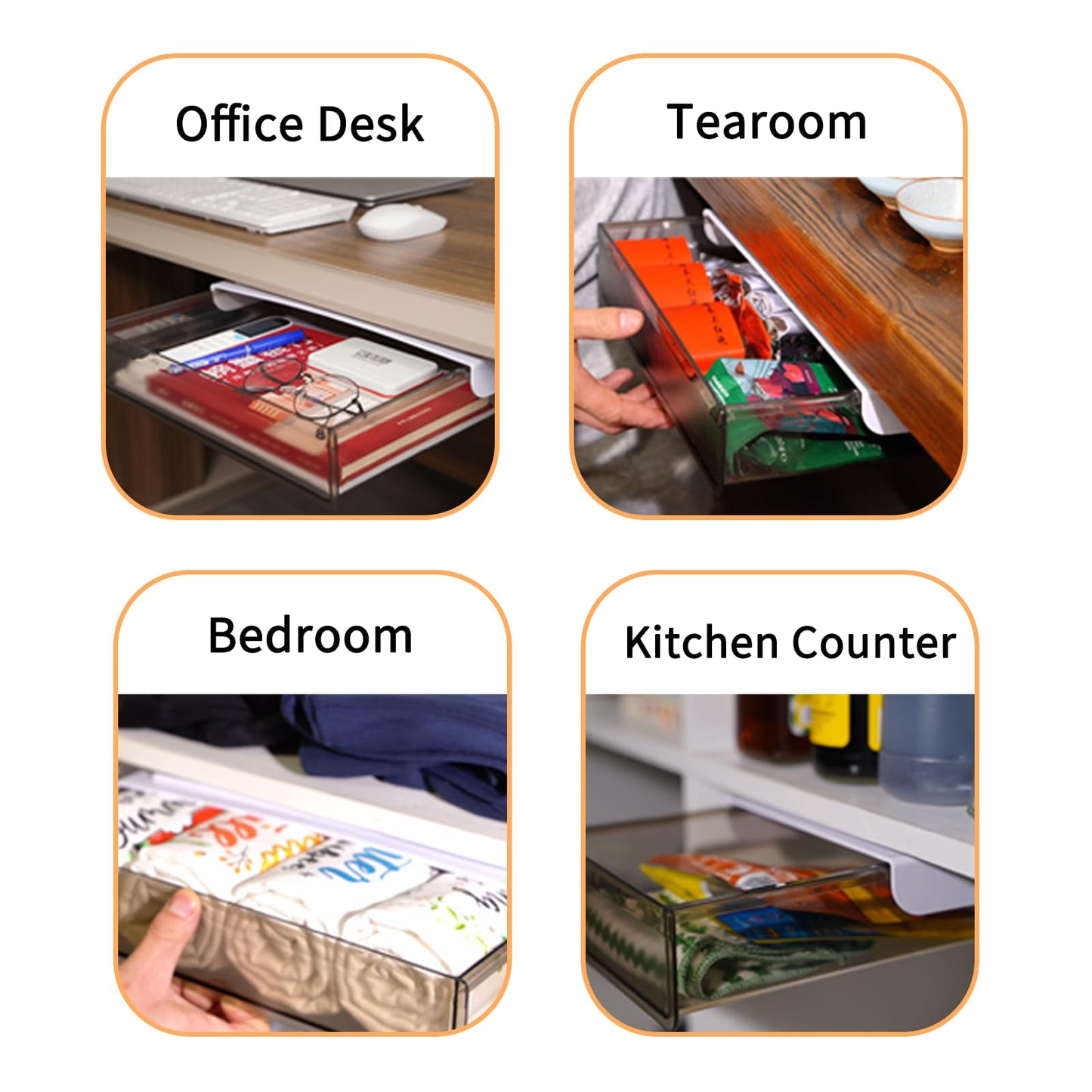 3 Pack Under Desk Drawer Organizer Slide Out - Under Desk Storage Come with Adhesive Create Extra Storage Space for Your Home/Office/Kitchen Supplies