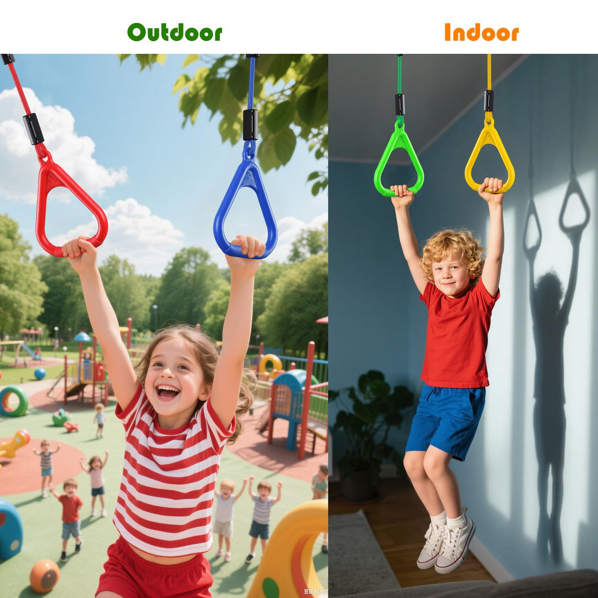 PELLOR 6 Pcs Ninja Rings, Monkey Bars Adjustable Backyard Obstacle Course for Kids & Adult, Heavy-Duty Gymnastic Rings Ninja Warrior Obstacle Course Trapeze Accessories