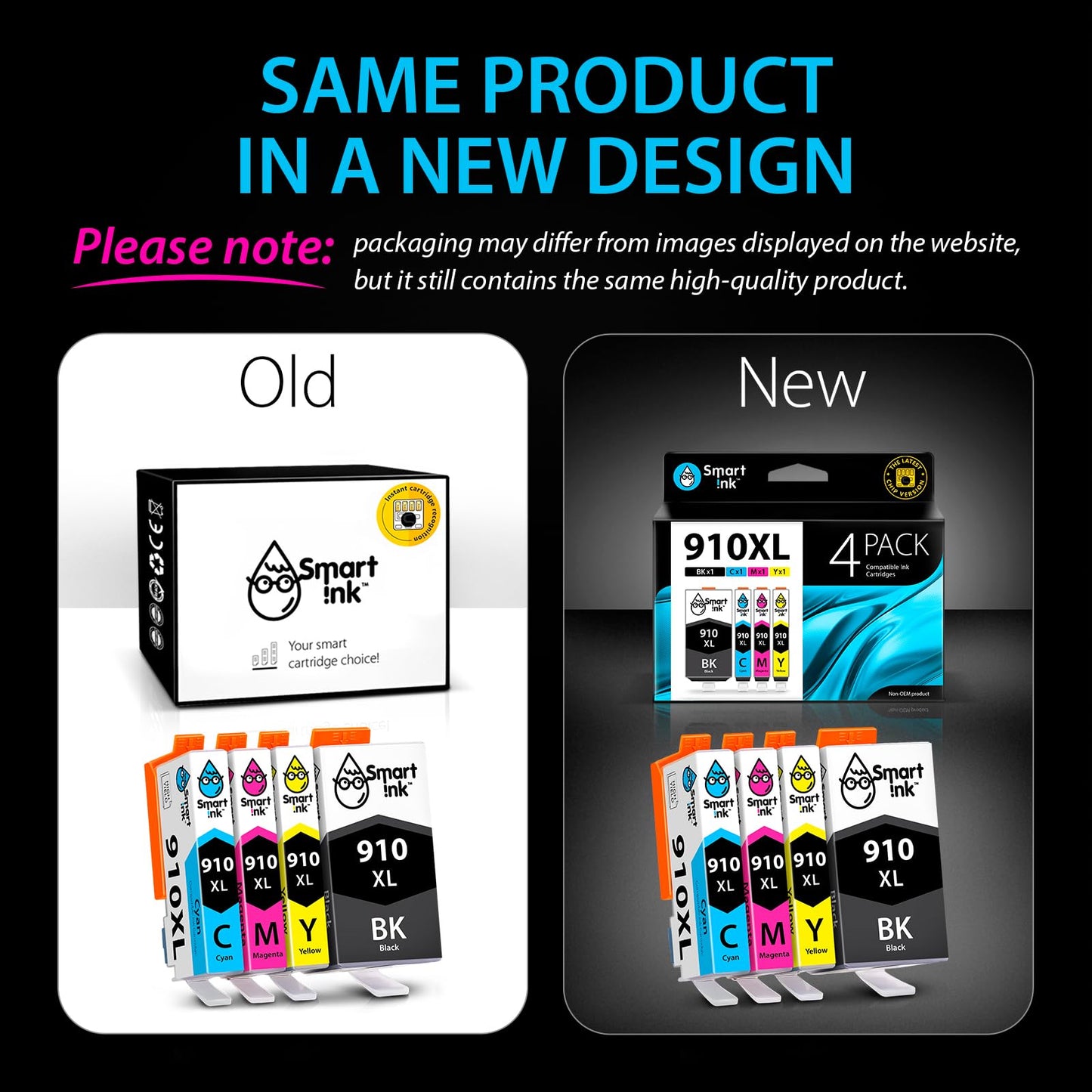 Smart Ink Compatible Ink Cartridge Replacement for HP 910XL 910 XL (Black XL & C/M/Y XL 4 Combo Pack) to use with Officejet Pro 8025 8020 8028 8035 8023 Officejet 8022 8010 8015
