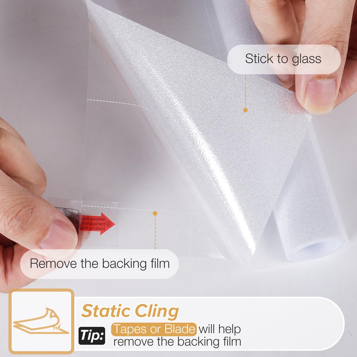 rabbitgoo Window Films for Privacy Frosted Glass Film with Backing Grid Lines Non-Adhesives Privacy Sticker Static Cling Window Covering Decals for Home Office Bathroom Door 90 x 200cm, Pure Frosted