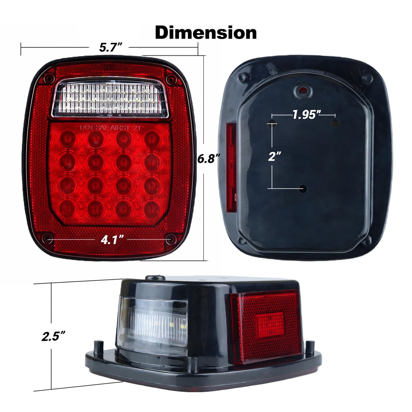 Replacement for 1979-2006 Wrangler TJ YJ CJ5 CJ7 Red Square Rear Combination Tail Lamps with Passenger and Driver Side Marker Stop Turn Signal Brake Lights DOT Certified, 2Pcs