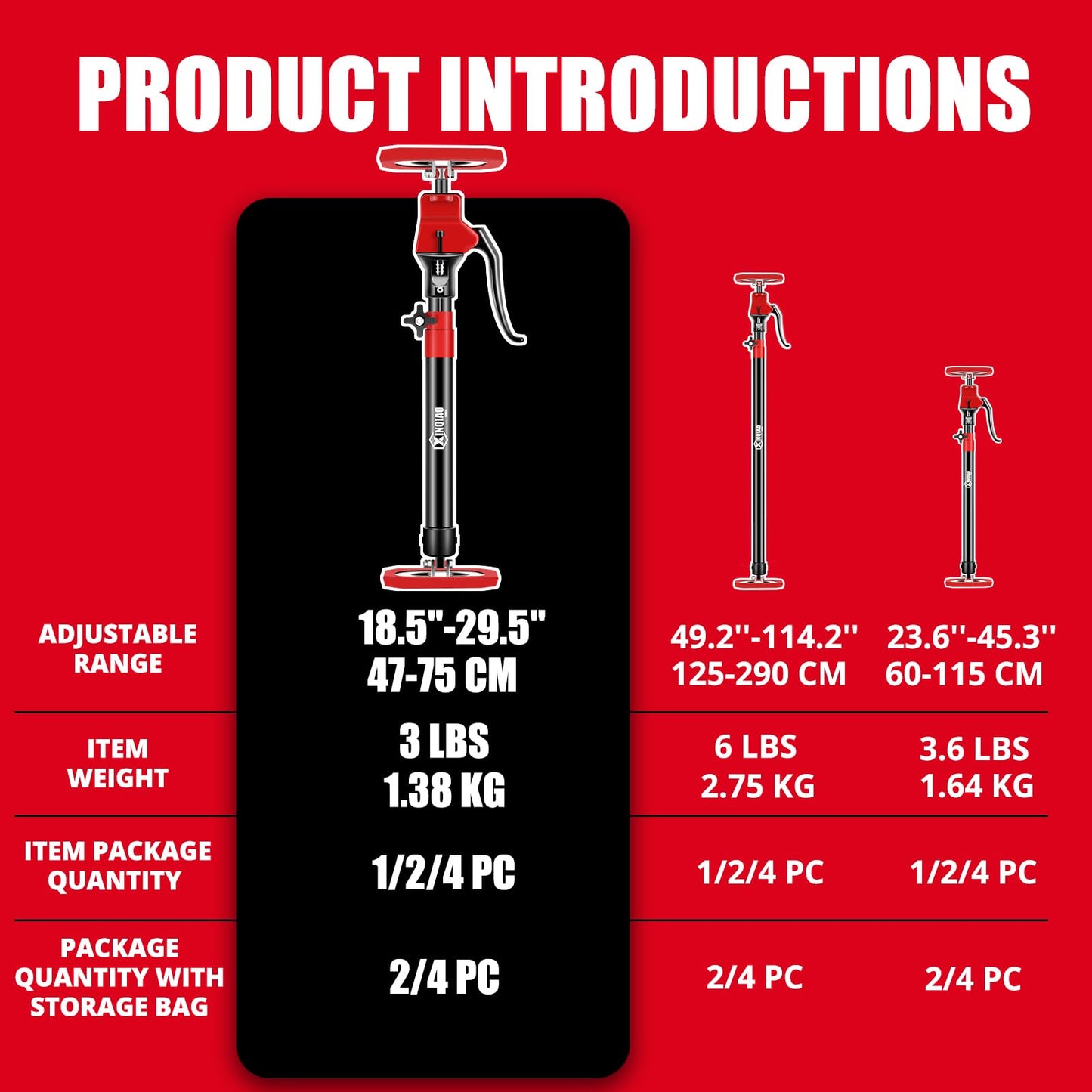 XINQIAO Cabinet Jacks for Installing Cabinets, Heavy Duty Third Hand Tools Adjustable Support Pole from 47 CM to 75 CM, 1 PC