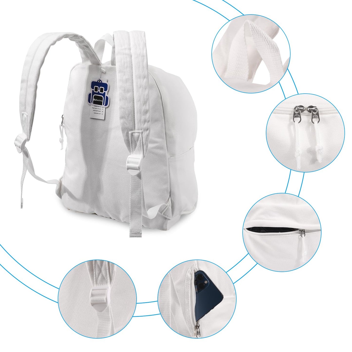 Buluzine DIY Canvas Backpack White Backpack Large Casual Daypack Satchel Laptop Backpack Unisex, standard
