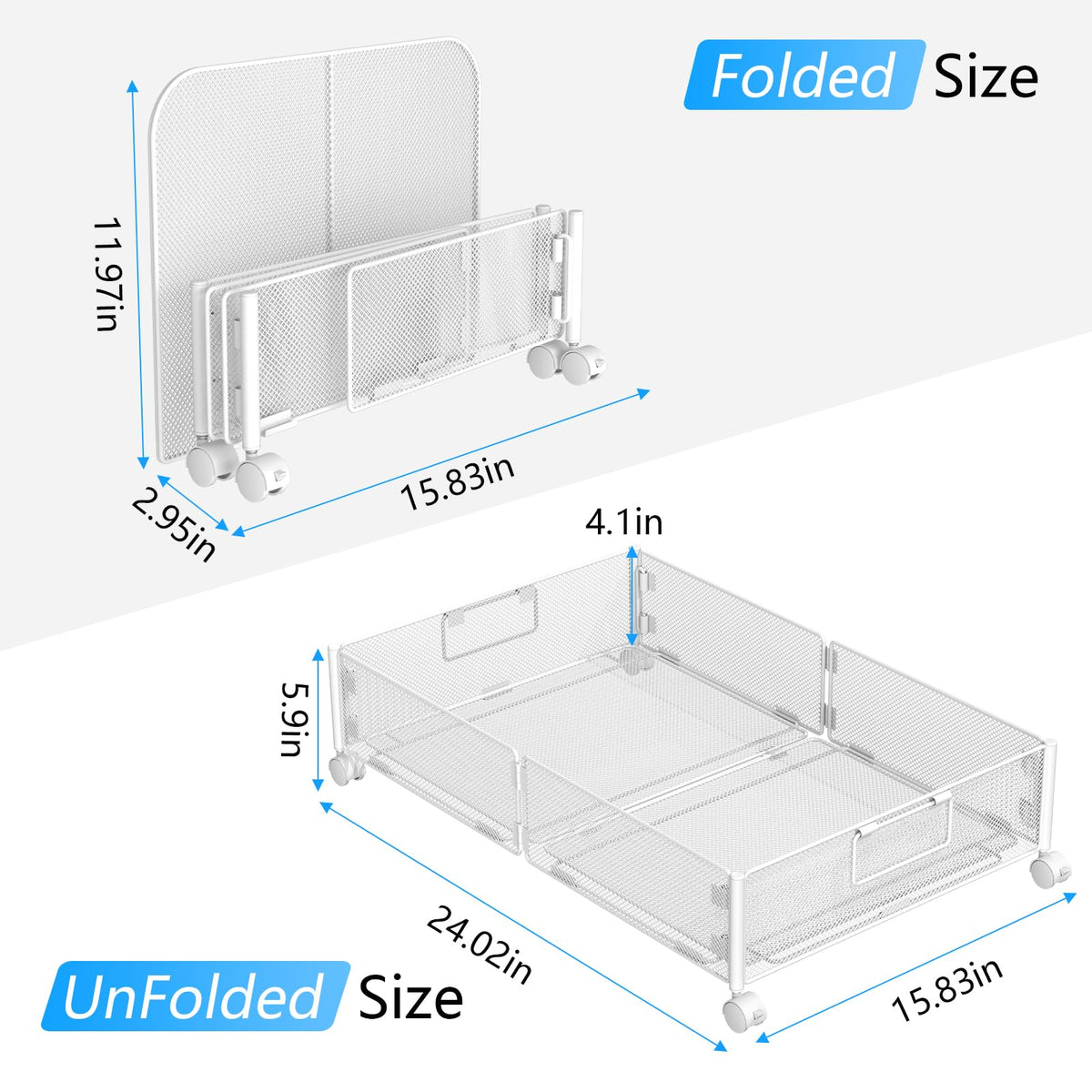 VyGrow Under Bed Storage Containers, Under Bed Storage with Wheels, Shoe Organizer Under Bed with Handles, Tool-free Assembly Underbed Storage for Clothes, Shoes, Blankets, Toy Storage, White, 2Pack