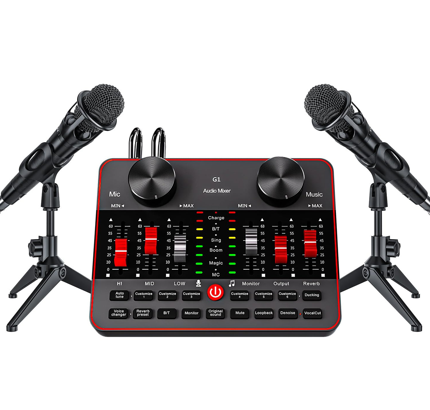 Podcast Microphone Bundle with Live Sound Card Audio Mixer, Podcast Equipment Bundle with Two 3.5mm Condenser Microphones for Pc/Phone Live Streaming Singing Gaming, Voice Changer, Denoise
