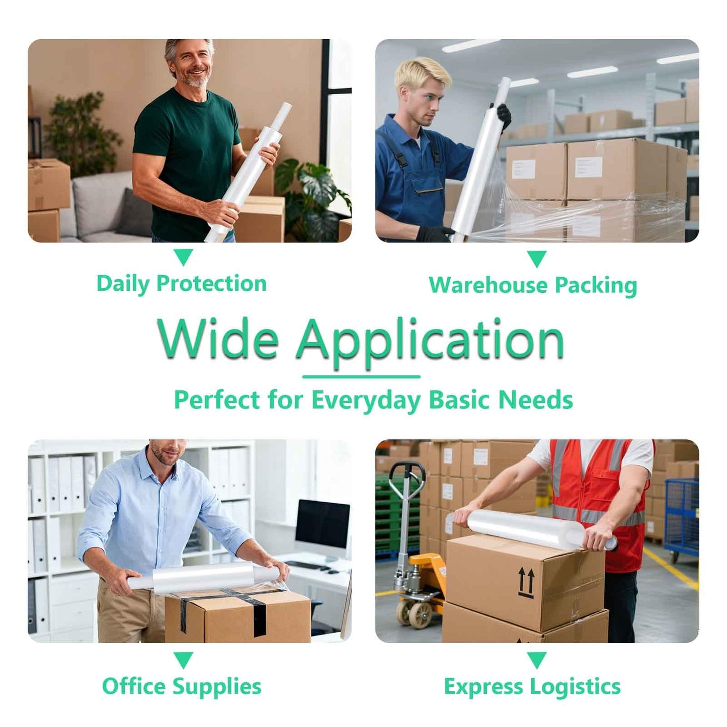 Stretch wrap roll with Handles 15" X 1200 Feet, Stretch Wrap Industrial Strength, Shrink Wrap Packing Moving Suppliers 60 Gauge Plastic Wrap for Pallet Wrapping Shipping and Surface Protection