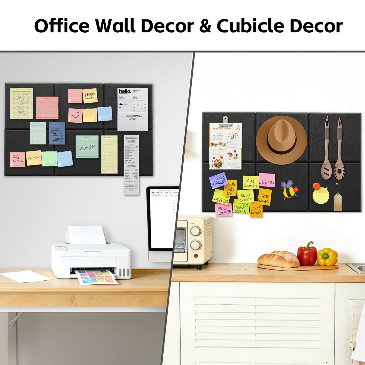 DALTACK Large Cork Board Alternative 48 x 36 inches Smooth Bulletin Board 12 Pack Removable Felt Wall Tiles Tableau Liege for Home Office Decor, Black