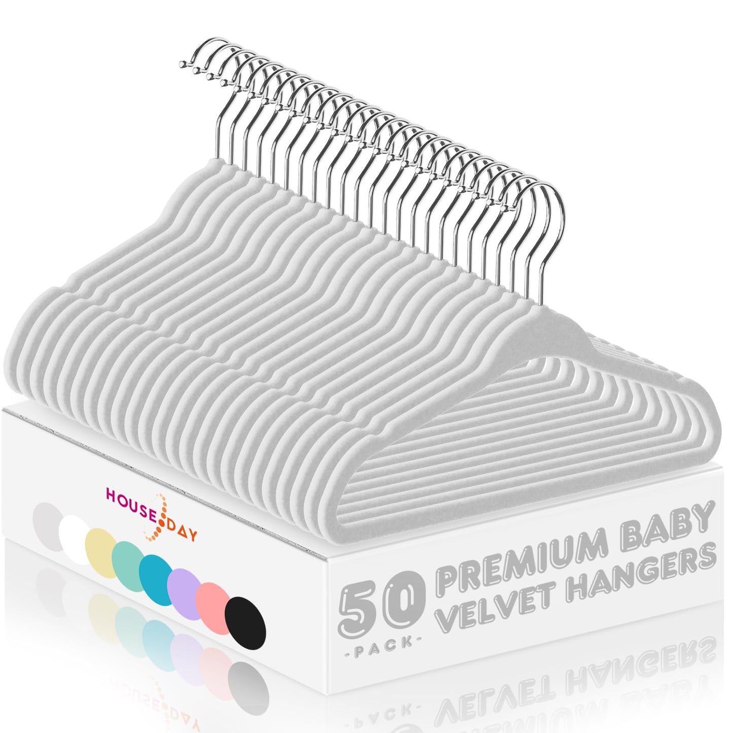 HOUSE DAY Velvet Baby Hangers 50 Pack, Space Saving Toddler Hangers Kids Hanger Velvet, 11 Inch Childrens Small Hanger for Kids Clothes, Cintres Pour Bébé, Gray
