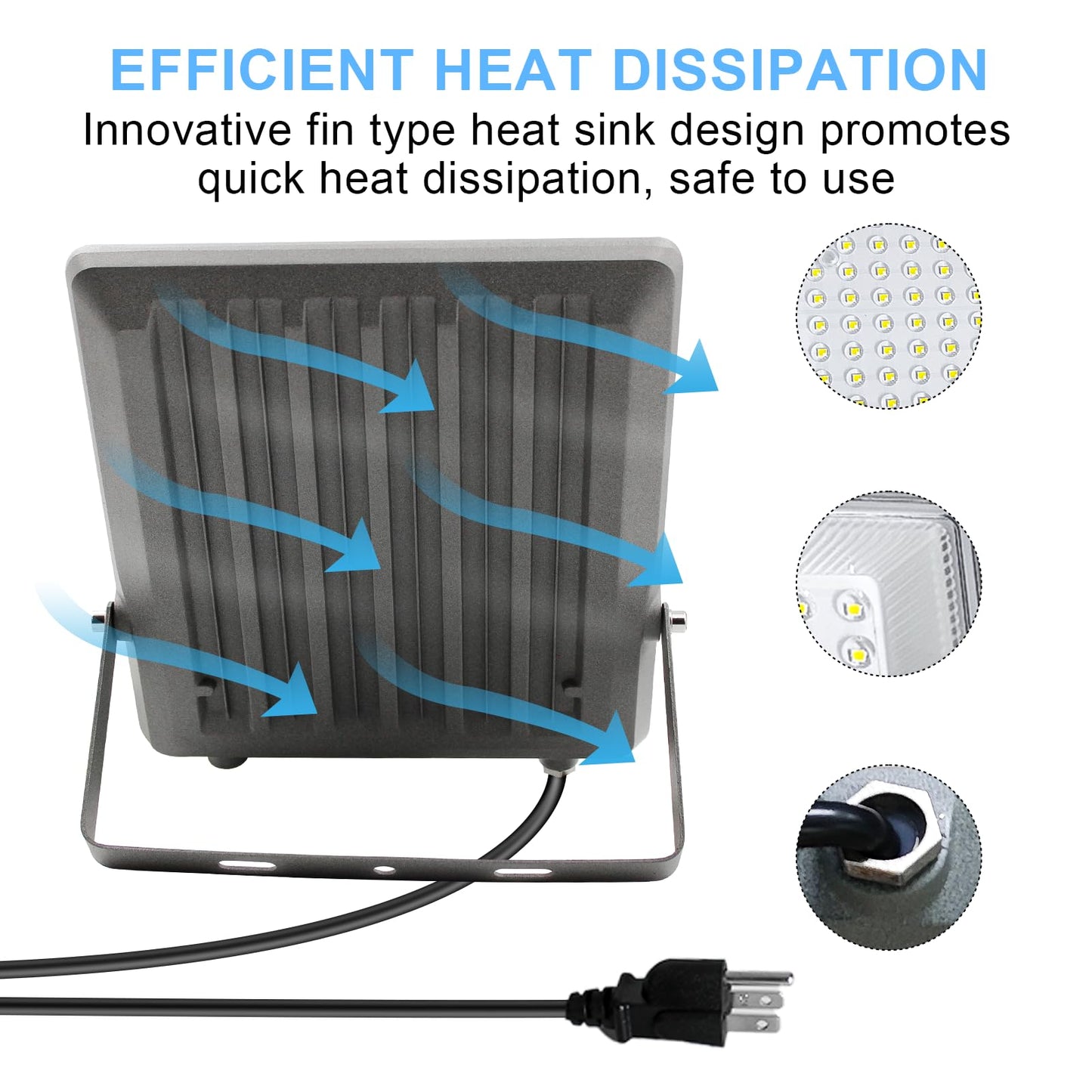 1 Pack 300W LED Flood Light Outdoor, Exterior Flood Lights, Outdoor Flood Lights, Plug in Flood Light, for Yard, Garden, Playground, Lawn, Garages,Basketball Court, Stadium