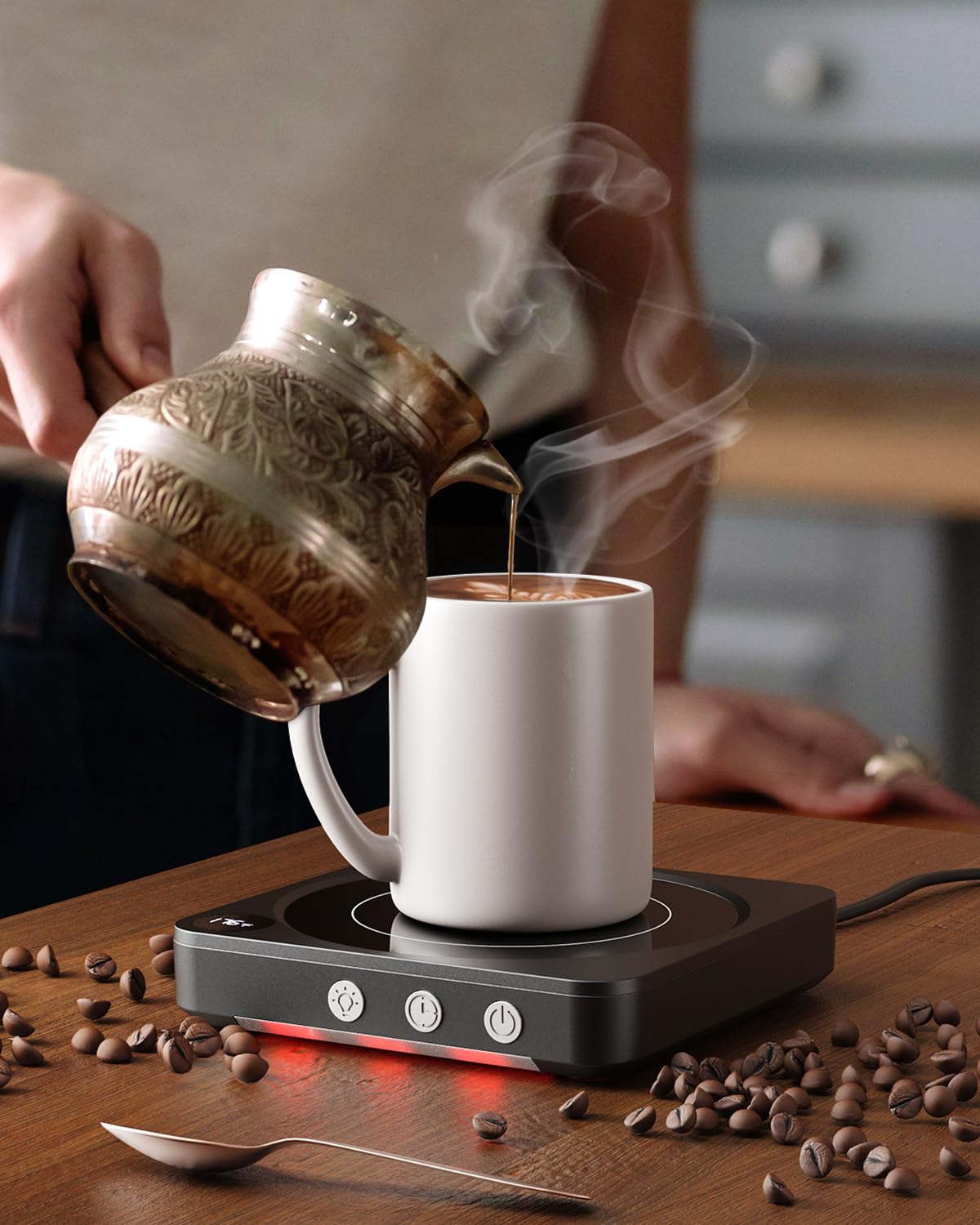House Gem Mug Warmer - 36W Coffee Mug Warmer for Desk with Temperature Display, 2-12Hrs Auto Shut Off, Smart Candle Warmer - Ideal Coffee Gifts Accessories Keep Beverages Coffee Warmer (Black)