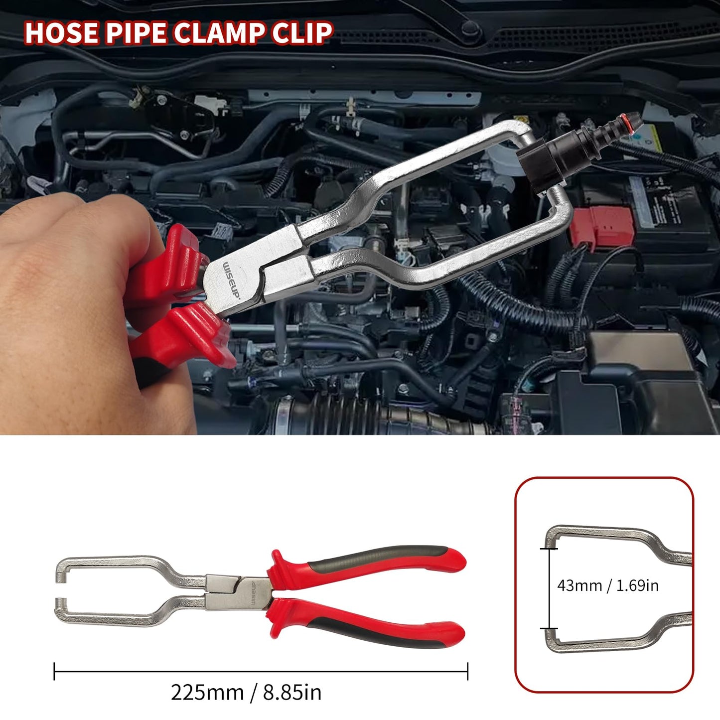 WISEUP Fuel Line Pliers Set, electrical disconnect pliers, hose removal pliers, Hose Clamp Pliers, push pin pliers, 9 Inch Fuel Filter Caliper Set for Auto Maintenance (8 pcs)