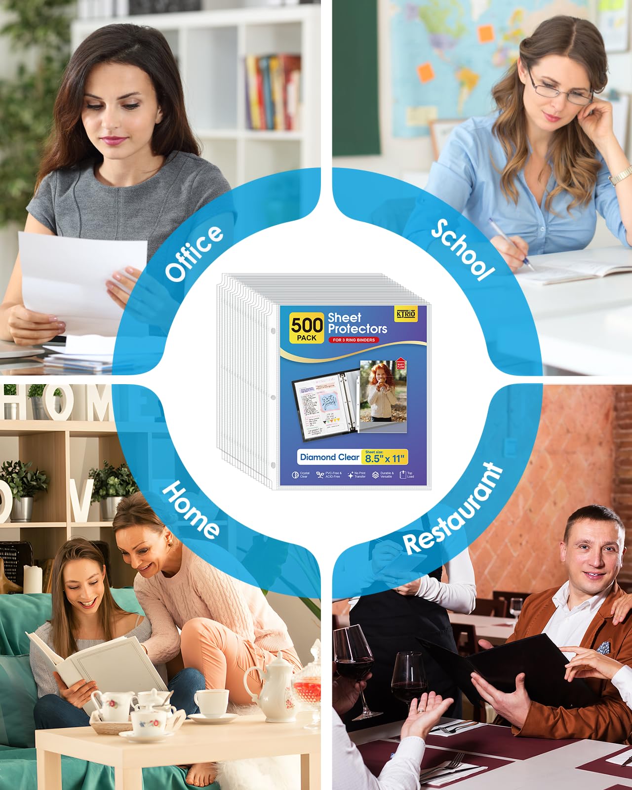 KTRIO Sheet Protectors for 3 Ring Binder 500 Pack, Clear Page Protectors 8.5 x 11, Plastic Binder Sleeves for Paper, Top Loading, Office Home School