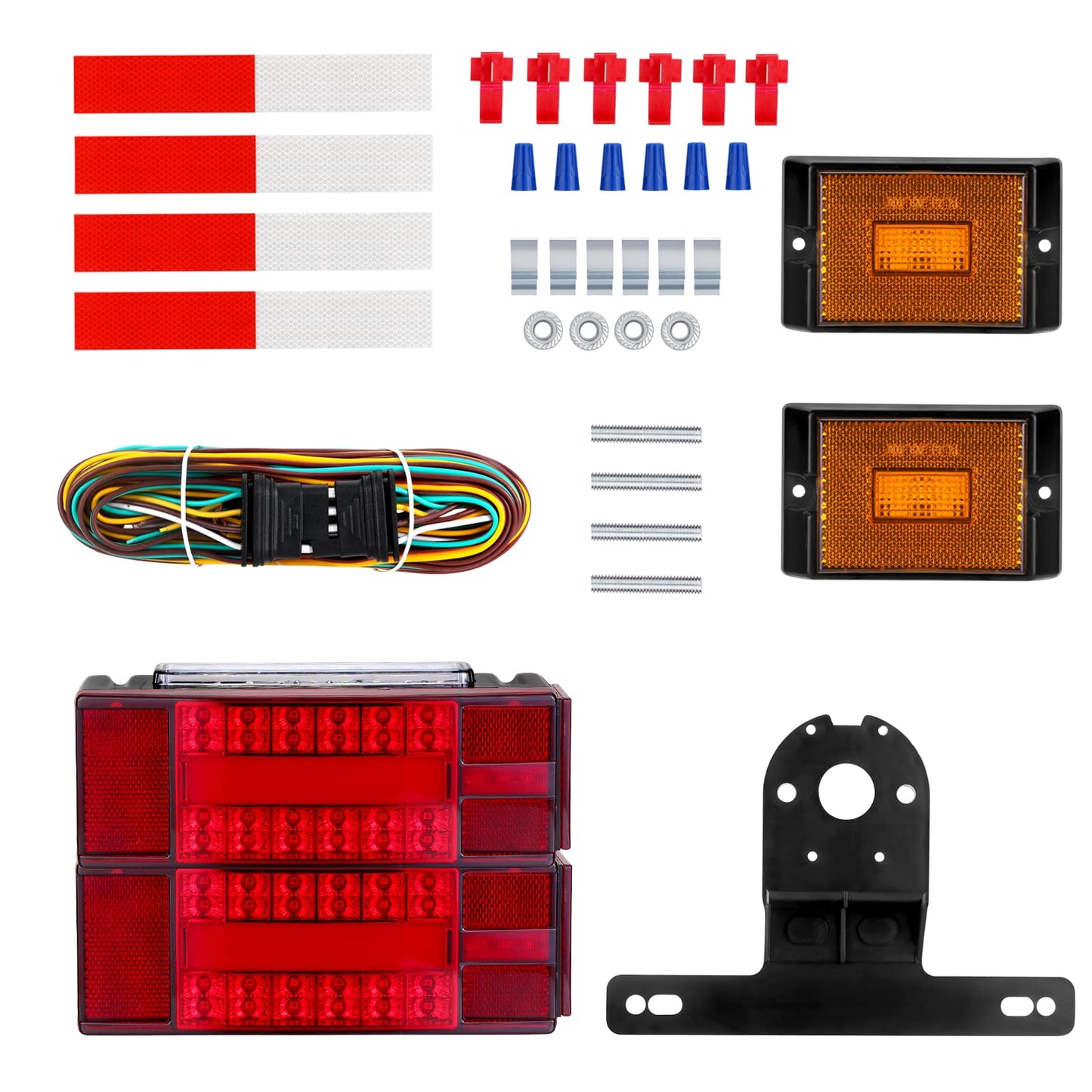 VINAUO LED Trailer Lights, 2X New Submersible LED Trailer Light Kit with Trailer Wiring Harness Kit, 2 Amber Trailer Marker Lights for Camper Truck RV Boat Snowmobile Over 80" Inches
