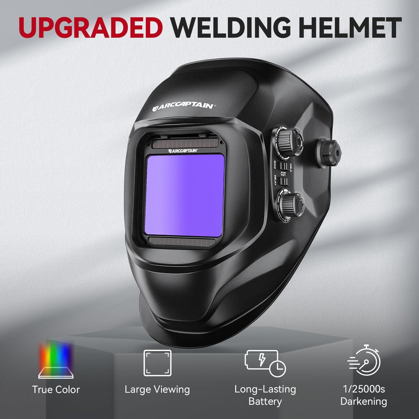 ARCCAPTAIN Welding Helmet Auto Darkening, 3.94"X3.66" Large Viewing Screen True Color Welding Hood with 4 Arc Sensor Solar Powered, Wide Shade 4-5/5-9/9-13 for ARC TIG MIG Welding Helmets for Men