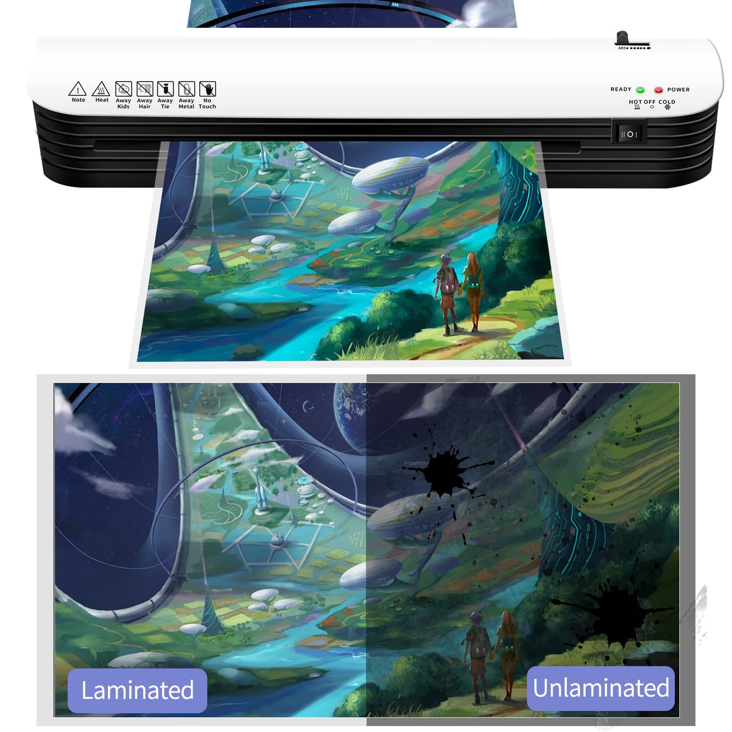 13 Inch Thermal Laminator, A3 A4 Anti-Jam 6-in-1 Laminator, 3-5 mil Hot Cold Laminating Machine with Trimmer, Corner Rounder, Hole Punch & 15 Laminating Sheets for Home Office School