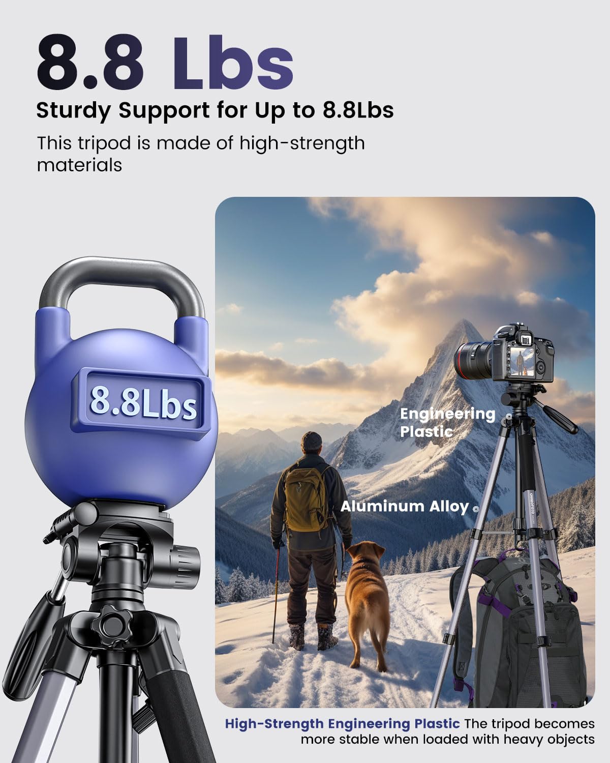 CAMBOFOTO 74"-Camera-Tripod, Gray Porfessional Aluminum Heavy Duty Tripod Stand for Mirrorless Camera/DSLR/Cell Phone/Camcorder, with Holder and Travel Bag (Gunmetal Gray)