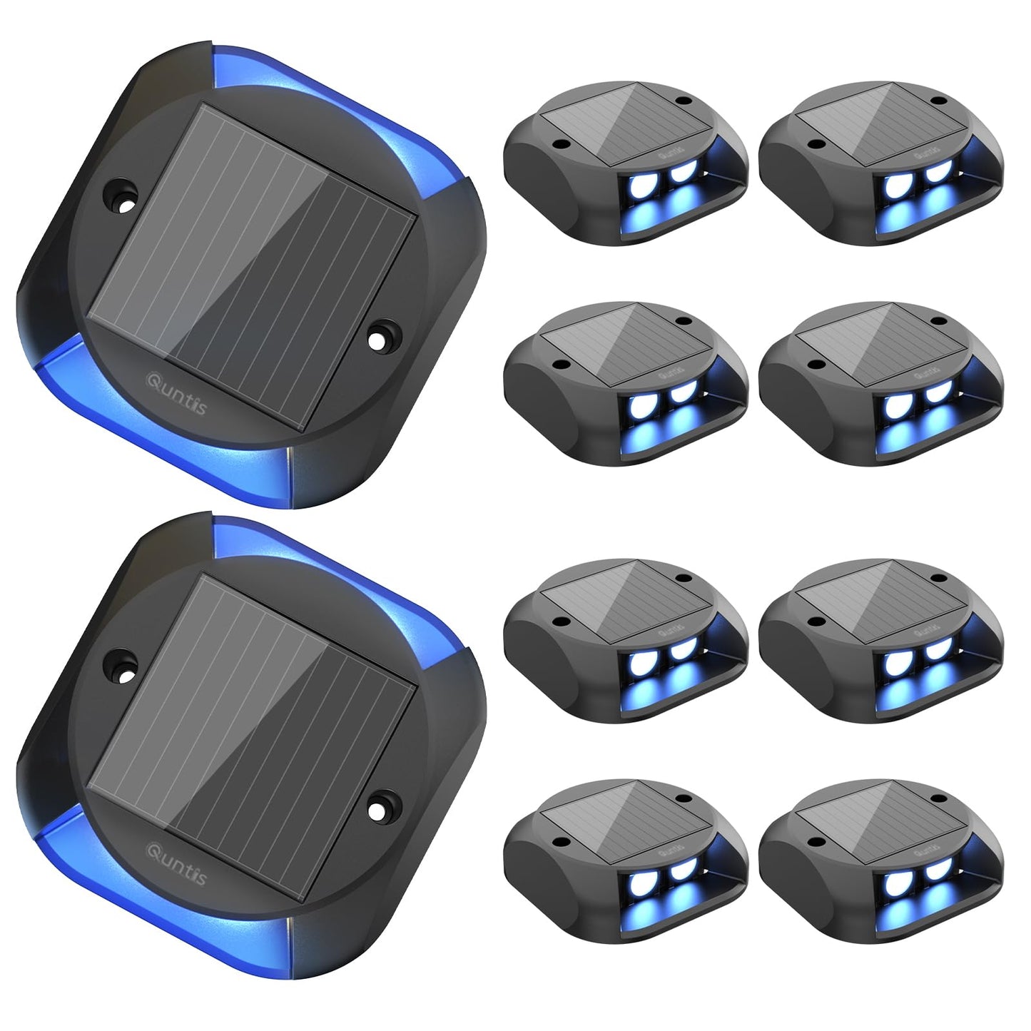 Quntis 10PCS Solar Deck Lights, Two-Way Dusk to Dawn Solar Dock Lights, IP65 Waterproof Solar Lights Outdoor, 500M High Visibility Solar Pathway Lights for Step Driveway Garden Walkway,Blue