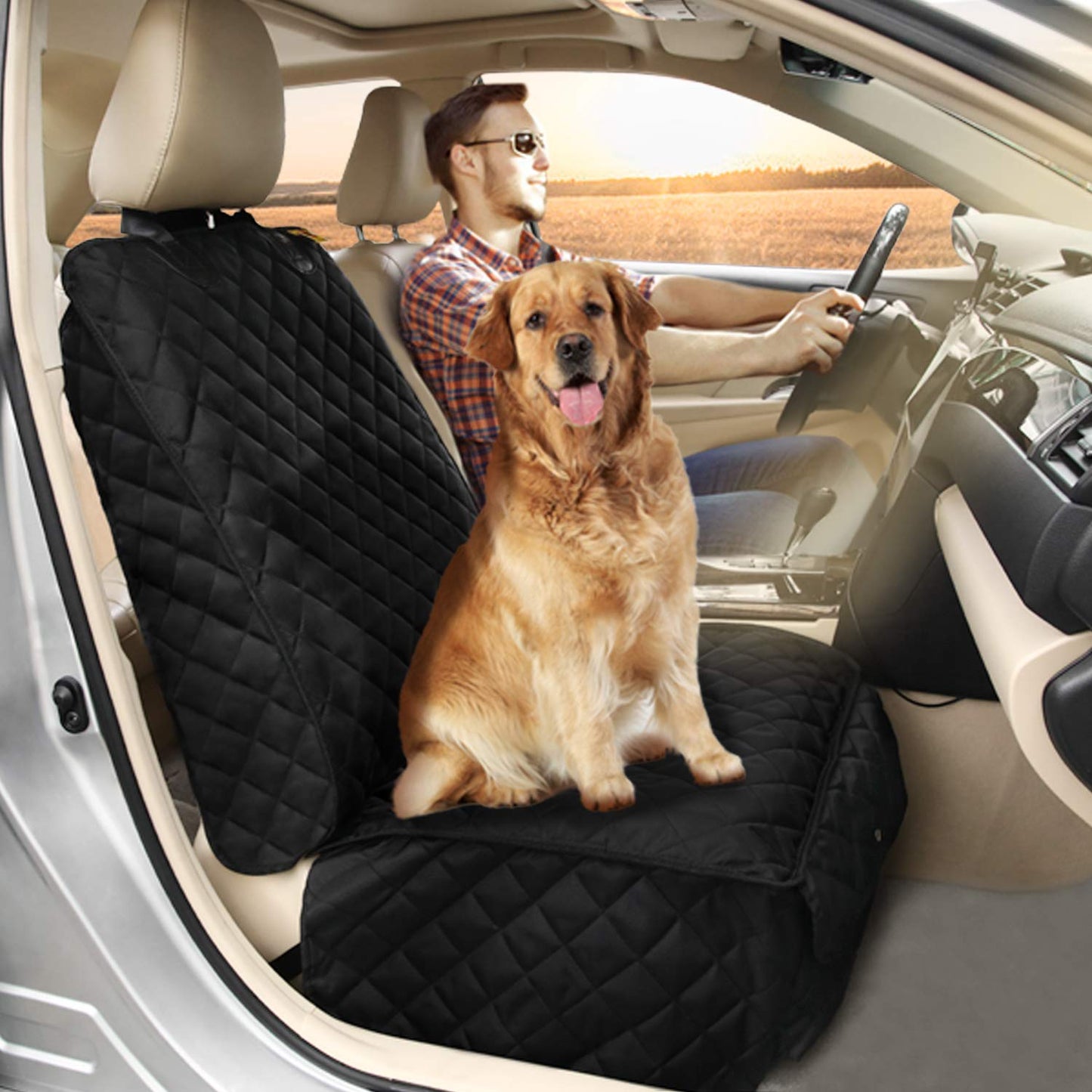 Bark Lover Deluxe Dog Seat Cover for Front Seat-More Durable Waterproof Front Seat Protector, High Heat Resistant and Nonslip Front Seat Cover for Dogs Kids, Universal Size (Black)