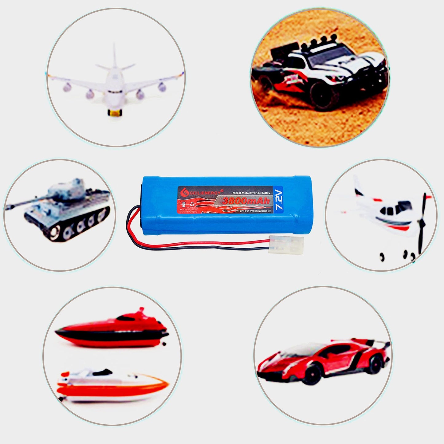 GEILIENERGY 7.2V RC Battery Pack(1 Pack) 3800mAh High Capacity 6-Cell NiMH Flat Battery Pack w/Standard Tamiya Connector+7.2V Smart Charger(1 PCS)