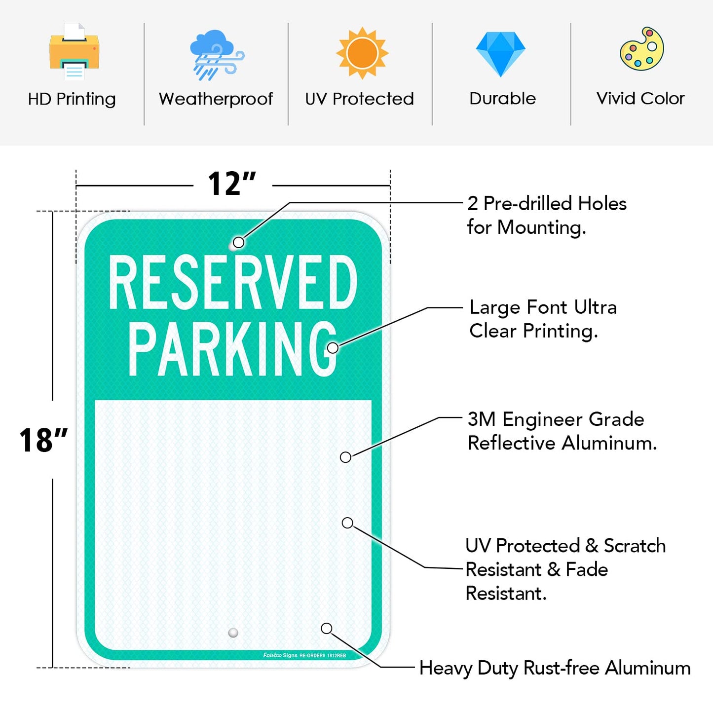 Faittoo Blank Reserved Parking Signs, 2-Pack 18 x 12 Inch Engineer Grade Reflective Aluminum Signs, Weather/Fade Resistant, UV Protected, Easy to Install and Read, Indoor/Outdoors Use