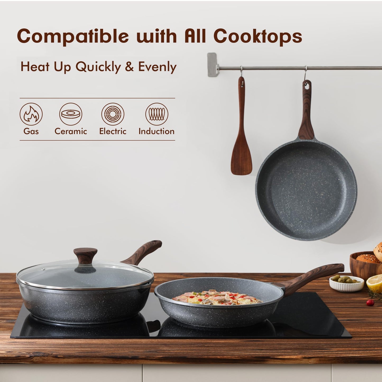 SENSARTE Nonstick Frying Pan Skillet Set, Swiss Granite Coating Omelette Pan, Healthy Stone Cookware Chef's Pan, PFOA Free (8+11 Inch)