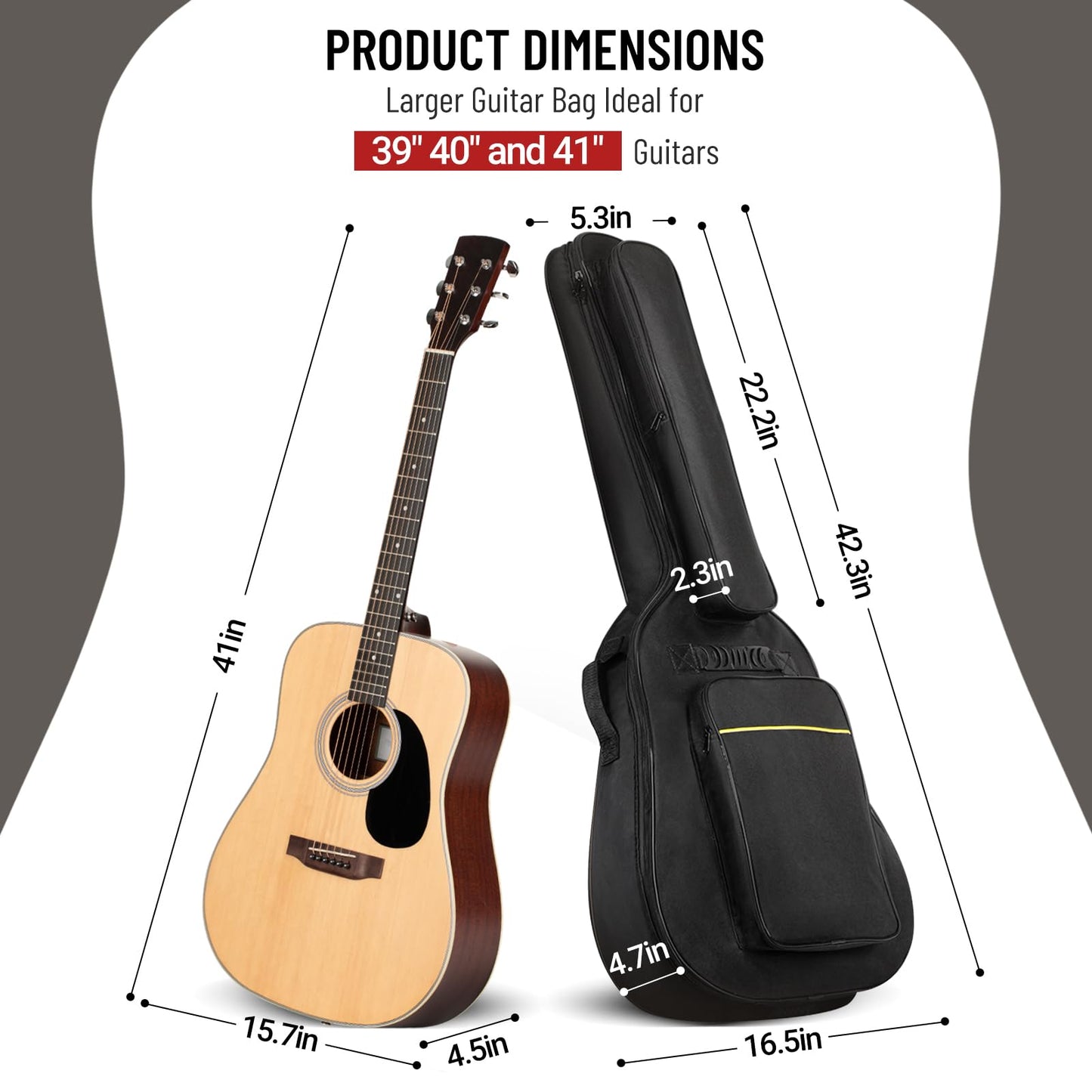 CAHAYA Acoustic Guitar Case Soft - Water-Resistant Guitar Bag with Large Top Pocket Back Hanger Loop 0.5 Inch Thick Padding Guitar Gig Bag for 39/40/41 in CY0177
