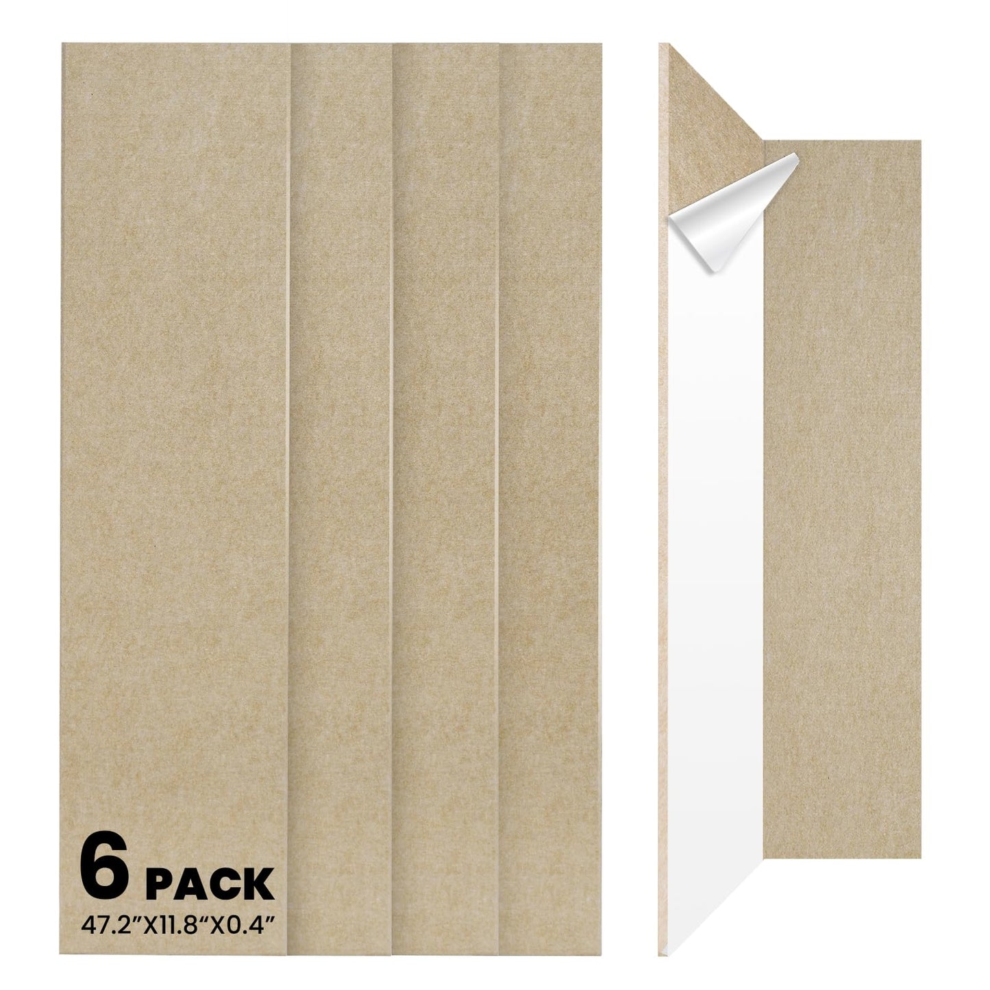 Keemute 6 PCS Self-Adhesive Acoustic Panels, 47.2" x 11.8" x 0.4" Sound Acoustic Panels, High Density Sound Proof Panels for Home,Theater and Office-Camel