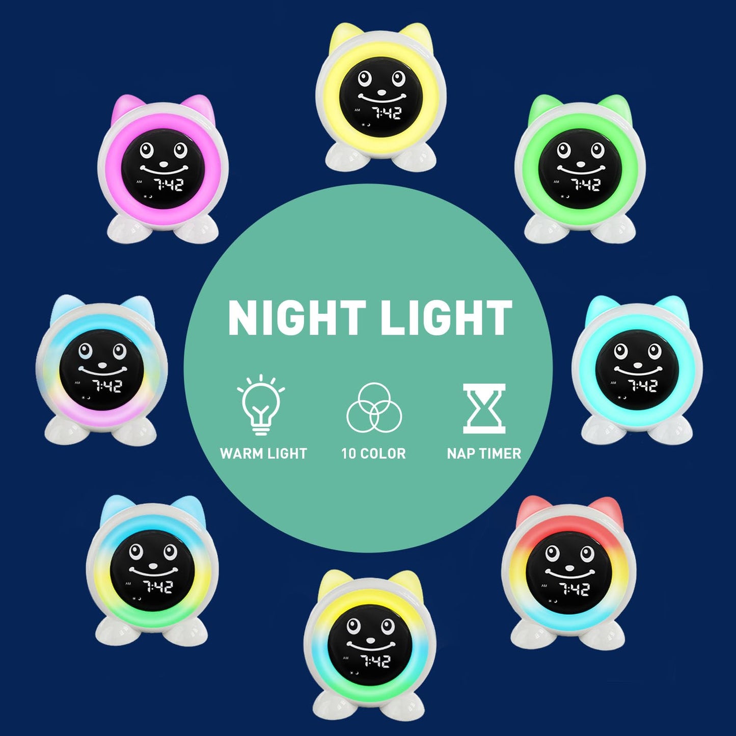 I·CODE Time to Wake Kids Alarm Clock,Toddler Sleep Training Clock with Night Light & Nap Timer,Gift for 2-10 Years Old Children Boys Girls