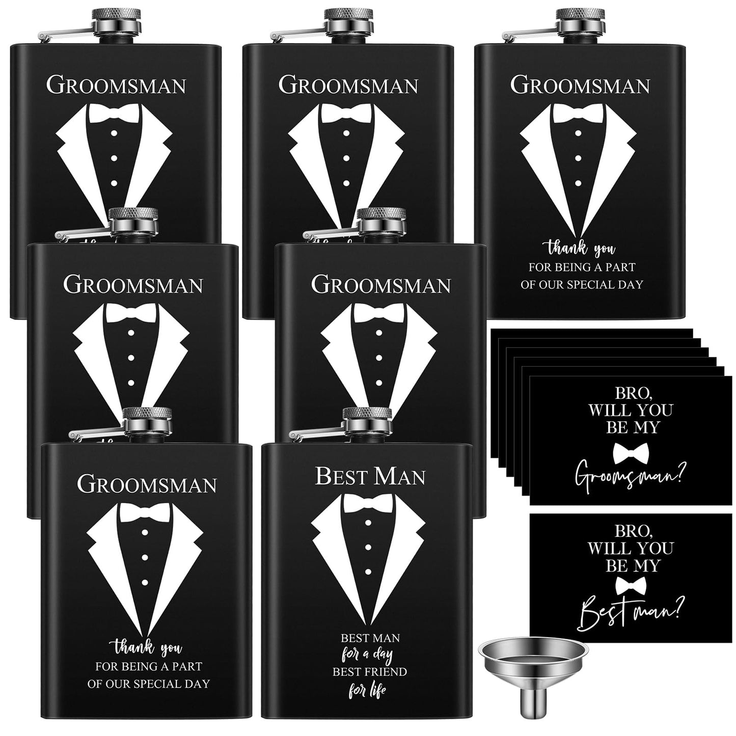 Nuanchu 7 Set Groomsmen Gifts Groomsmen Flask 8oz Wedding Proposal Gift for Best Man Groomsman Stainless Steel Hip Flask Best Man Proposal Cards Will You Be My Groomsman for Bachelor Party Favors